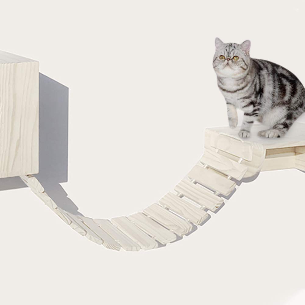 La La Pet® Wooden Cat Bridge & Ladder - Multi-Level Cat Perch, Hammock, Shelf & Climber for Indoor Cats - Kitty Activity Furniture (47.24