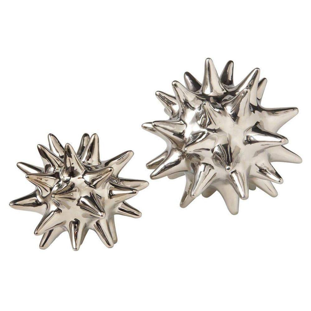 Global Views Urchin Bright Silver Small Home Decor - Modern Coastal Accent for Living Room, Bedroom & Office