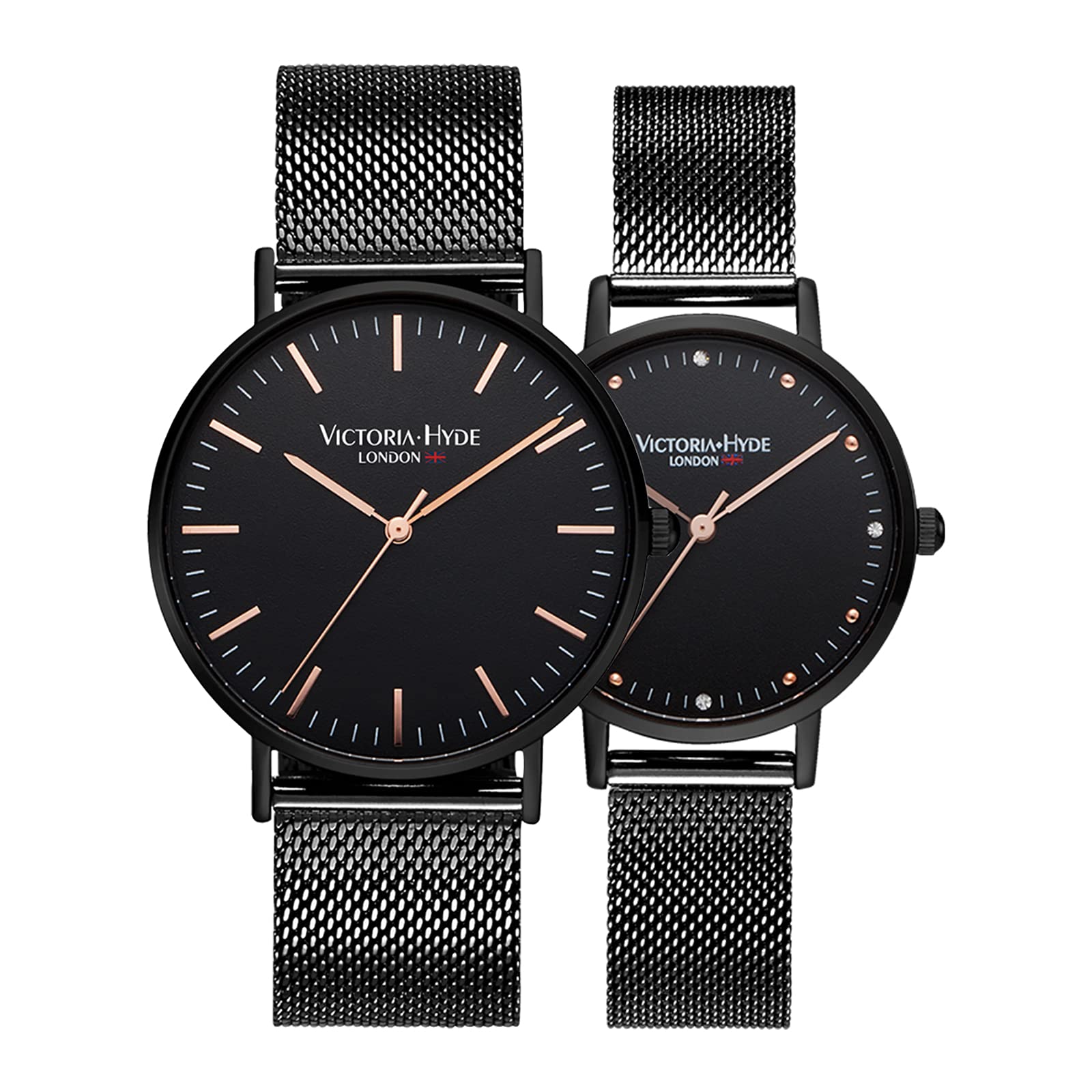 VICTORIA HYDE Luxury Couple Watches Set for Men & Women - Genuine Leather & Stainless Steel Mesh Bands, Waterproof Quartz Wristwatches - Perfect Anniversary Gifts for Couples, Valentine's Day & Romantic Occasions