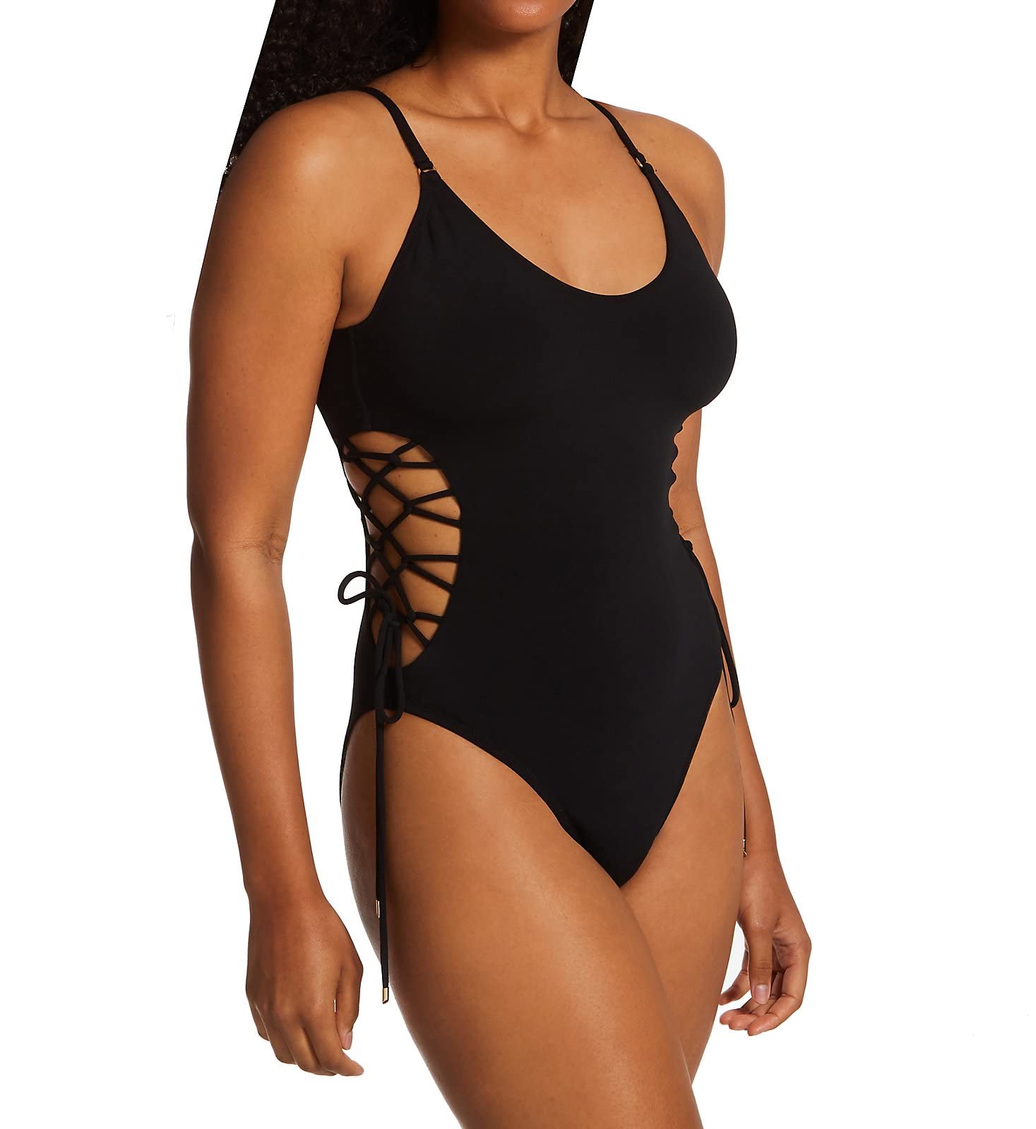 Robin Piccone Aubrey Lace-Up One-Piece Swimsuit | Sexy Women's Bathing Suit with Adjustable Straps & High Cut Leg | Perfect for Beach, Pool Party & Summer Vacation