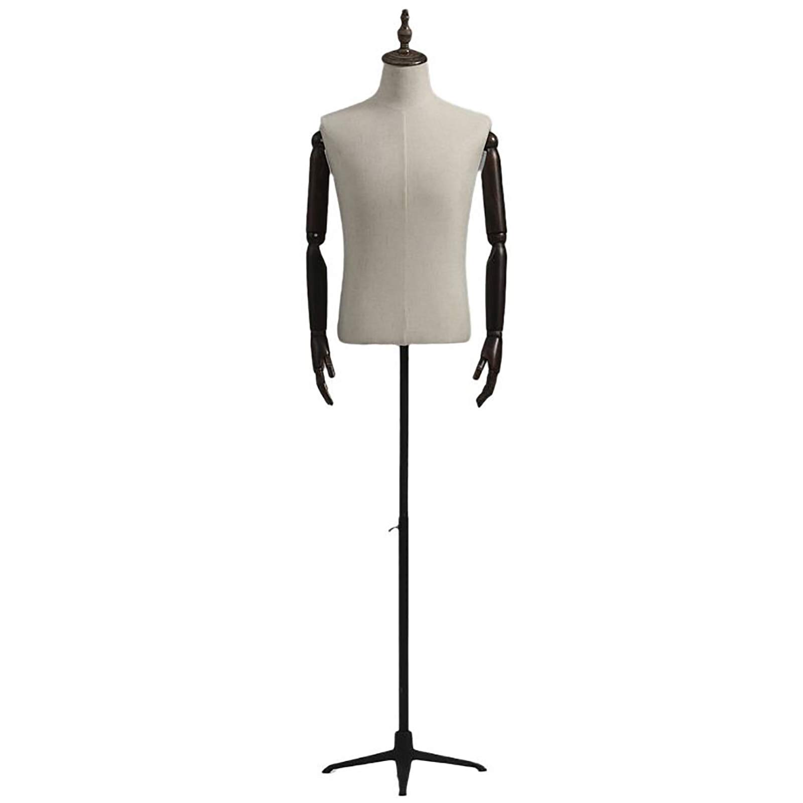 SSZY Adjustable Male Mannequin Torso with Metal Tripod Stand & Wooden Arms - Large Black Dress Form for Suits & Clothing Display - Perfect for Tailor Shops, Boutique Displays & Fashion Photography