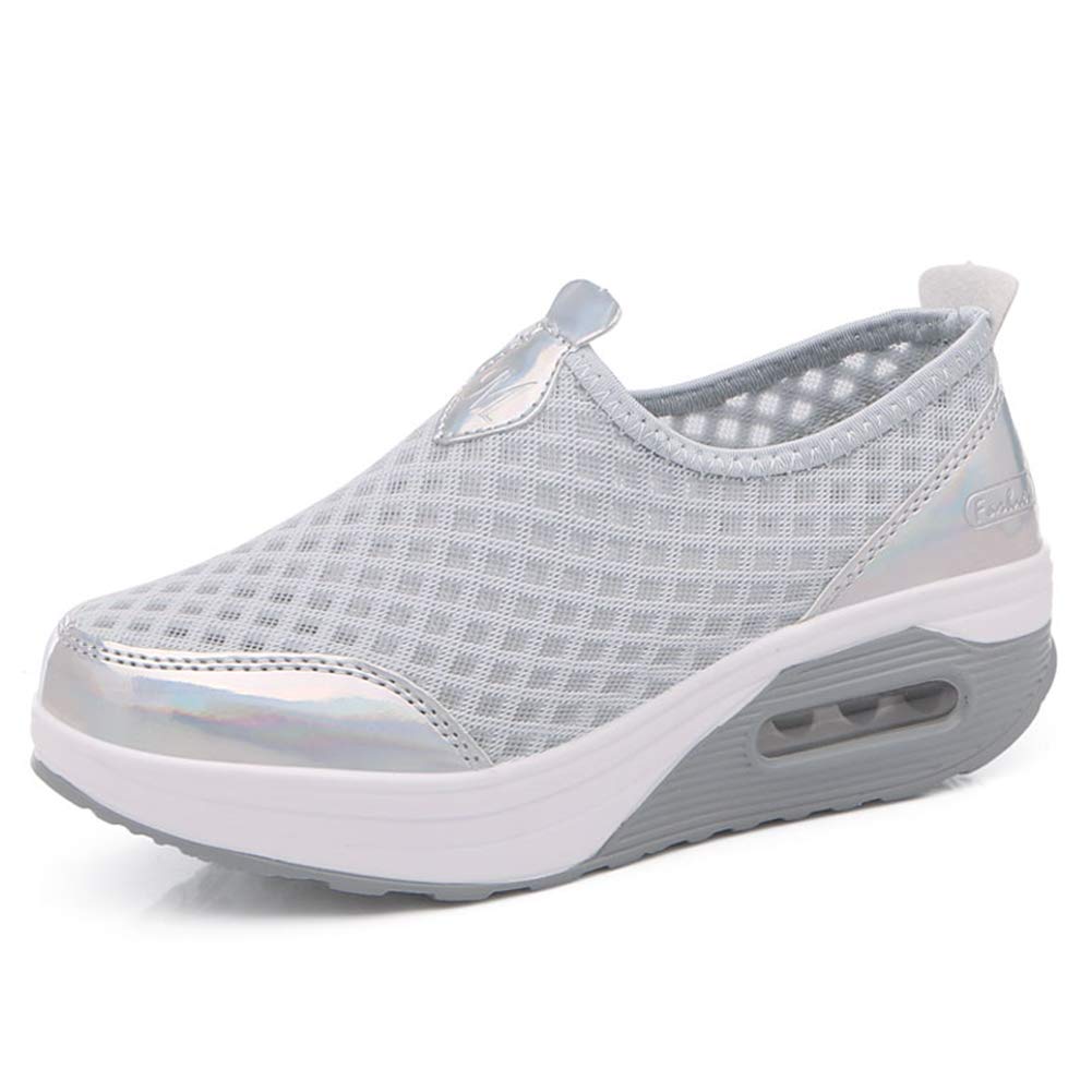 L LOUBIT Women's Comfortable Slip-On Wedge Sneakers - Breathable Mesh Walking Shoes for Casual Wear, Work & Travel