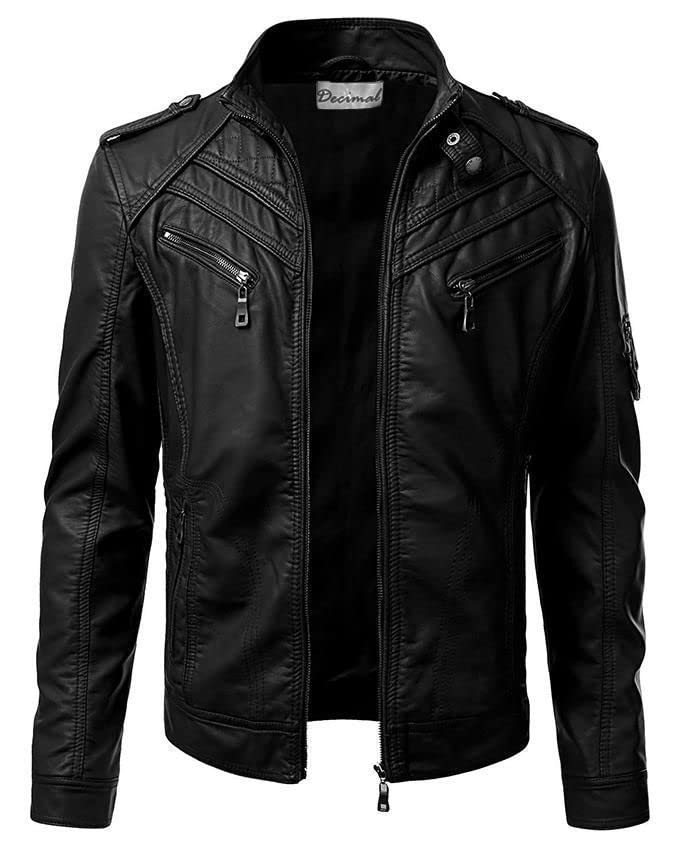 DECIMAL Men's Black Genuine Lambskin Leather Biker Jacket - Vintage Motorcycle Jacket for Men | Perfect for Riding, Casual Wear & Outdoor Adventures