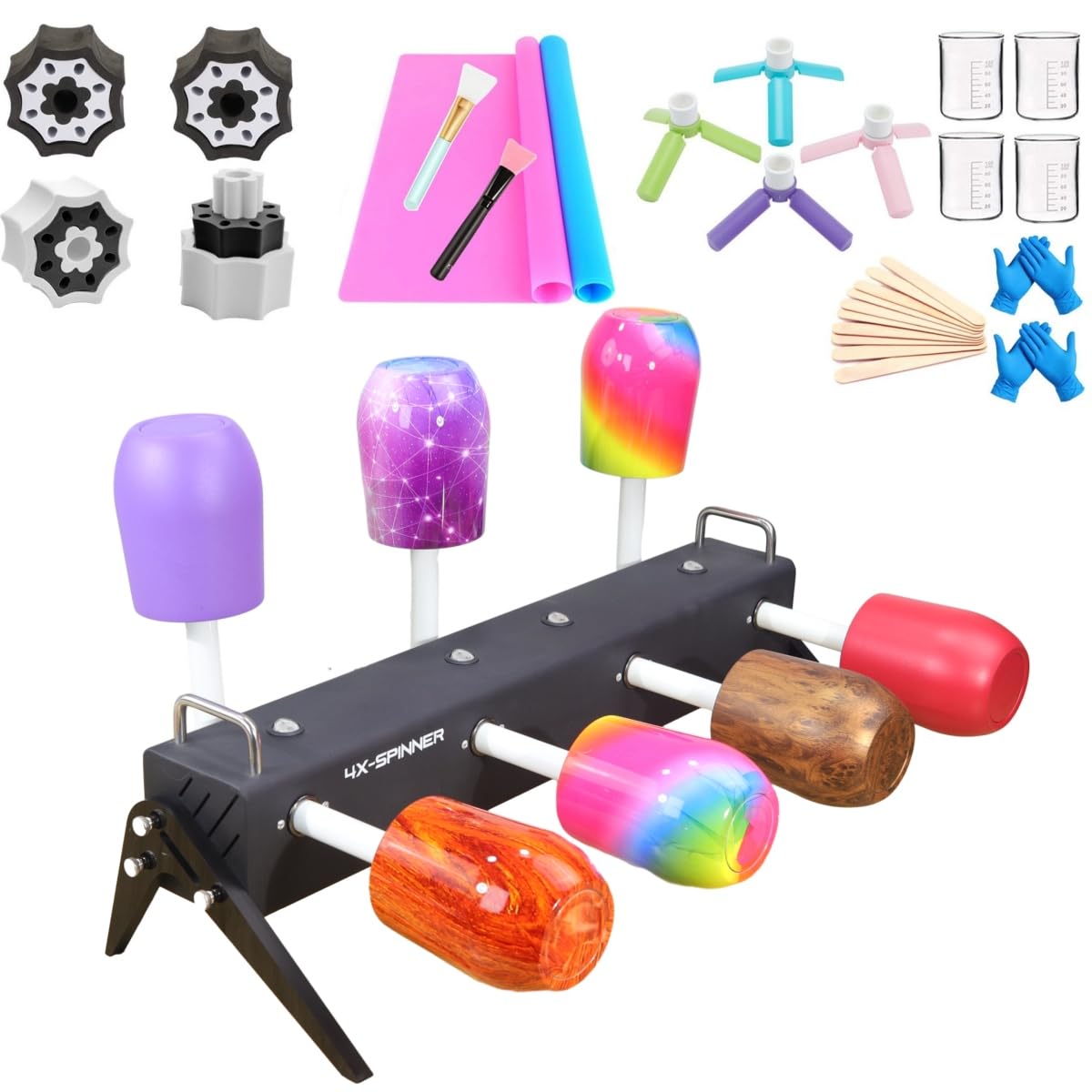 WAQONUY 4-Arm Cup Turner for Tumblers - Multi Tumbler Spinner Machine Kit for DIY Epoxy Tumbler Crafts - Perfect for Resin Coating, Drying & Decorating Projects