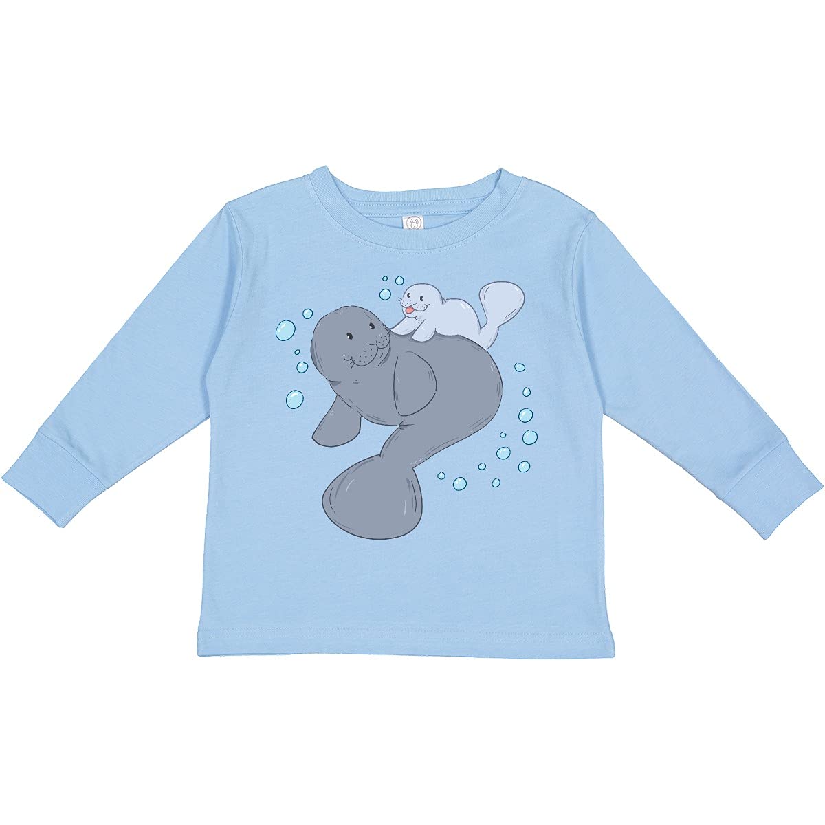 Inktastic Cute Manatees with Bubbles Toddler Long Sleeve T-Shirt - Soft Cotton Baby Shirt for Boys & Girls, Playdate & Beach Outfit