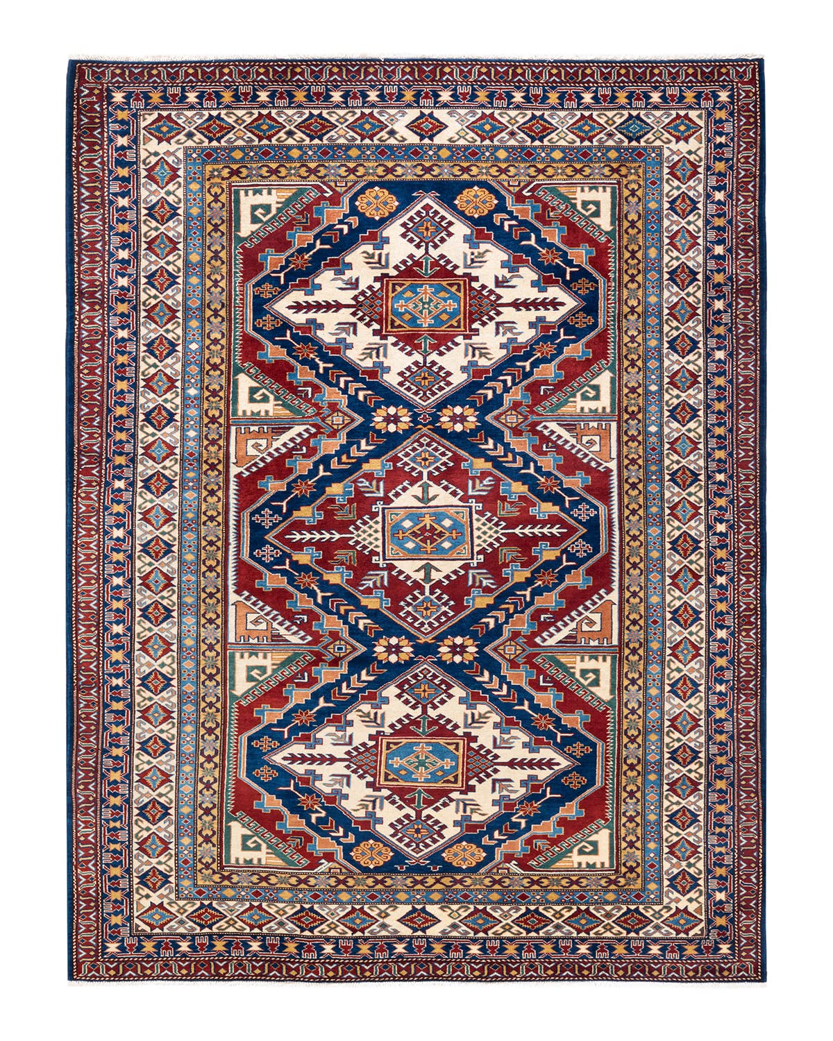 Handmade Bohemian Wool Area Rug 6x9 ft - Unique Hand-Knotted Tribal Orange Rug for Living Room, Bedroom & Boho Decor