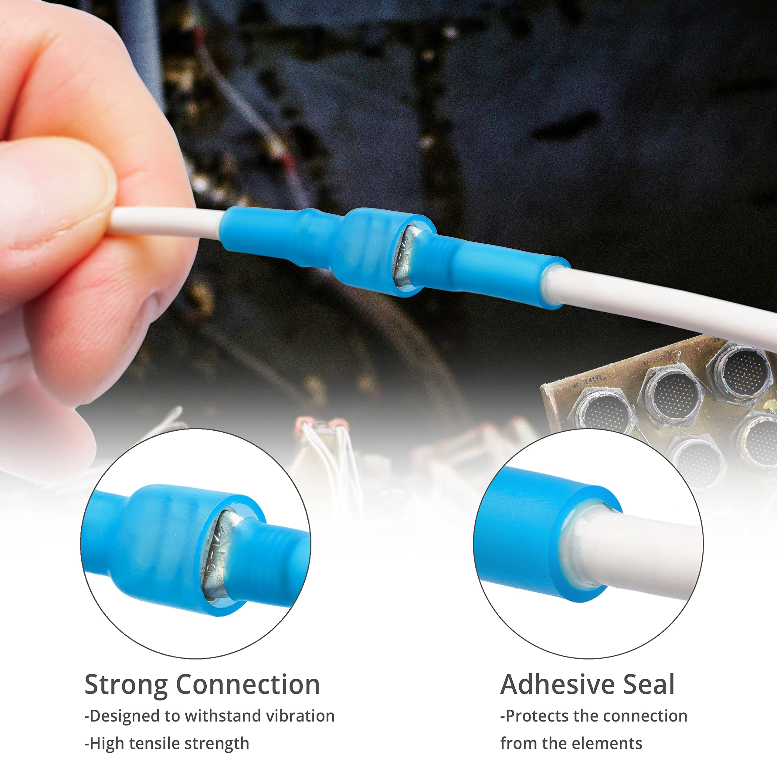 Wirefy 150 PCS Female Spade Connectors - 16-14 Gauge Heat Shrink Quick Disconnect Electrical Terminals (Blue) for Automotive, Marine & Home Wiring Applications