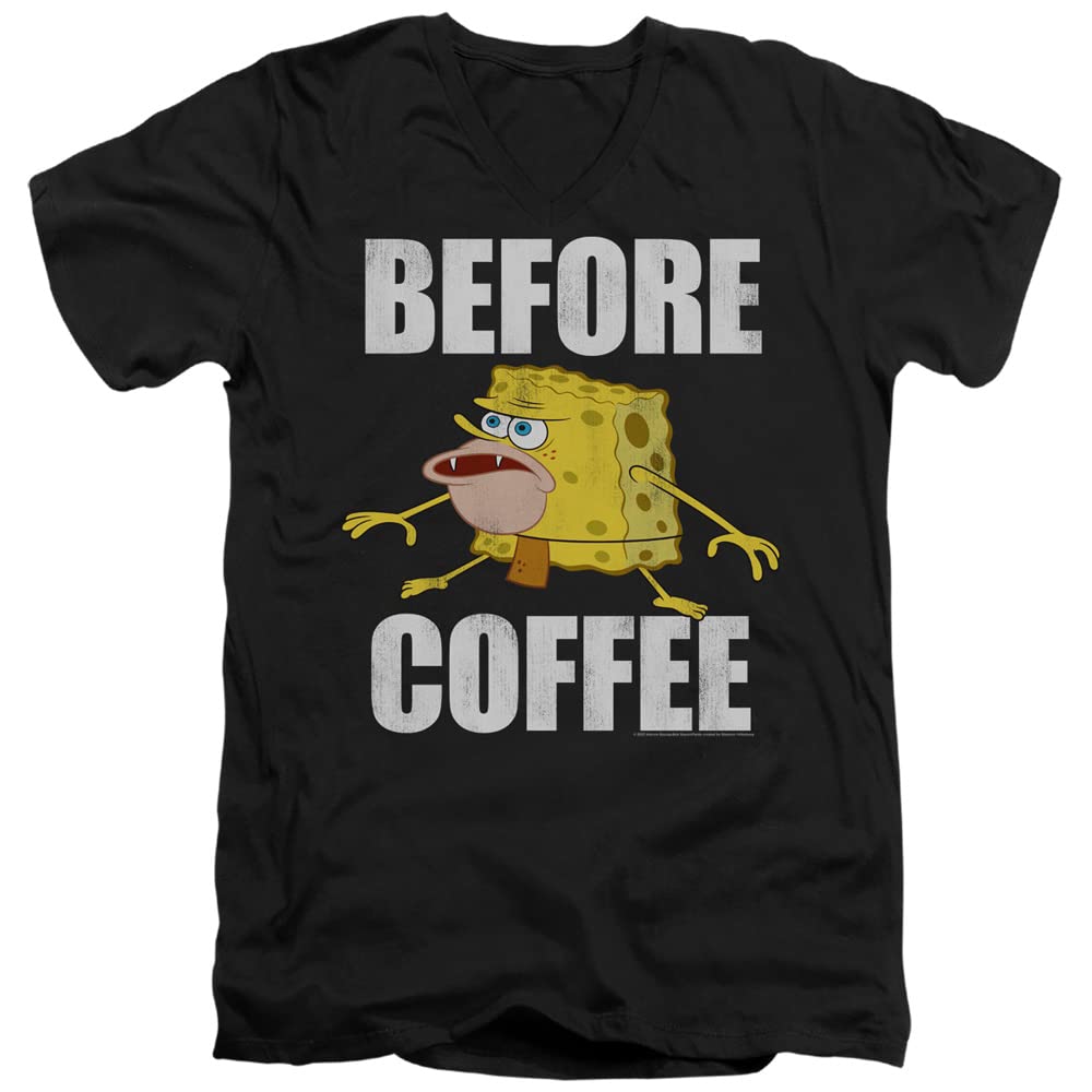 LOGOVISION Spongebob Before Coffee Meme Unisex V-Neck T-Shirt for Men & Women - Funny Graphic Tee for Casual Wear, Gifts, and Coffee Lovers