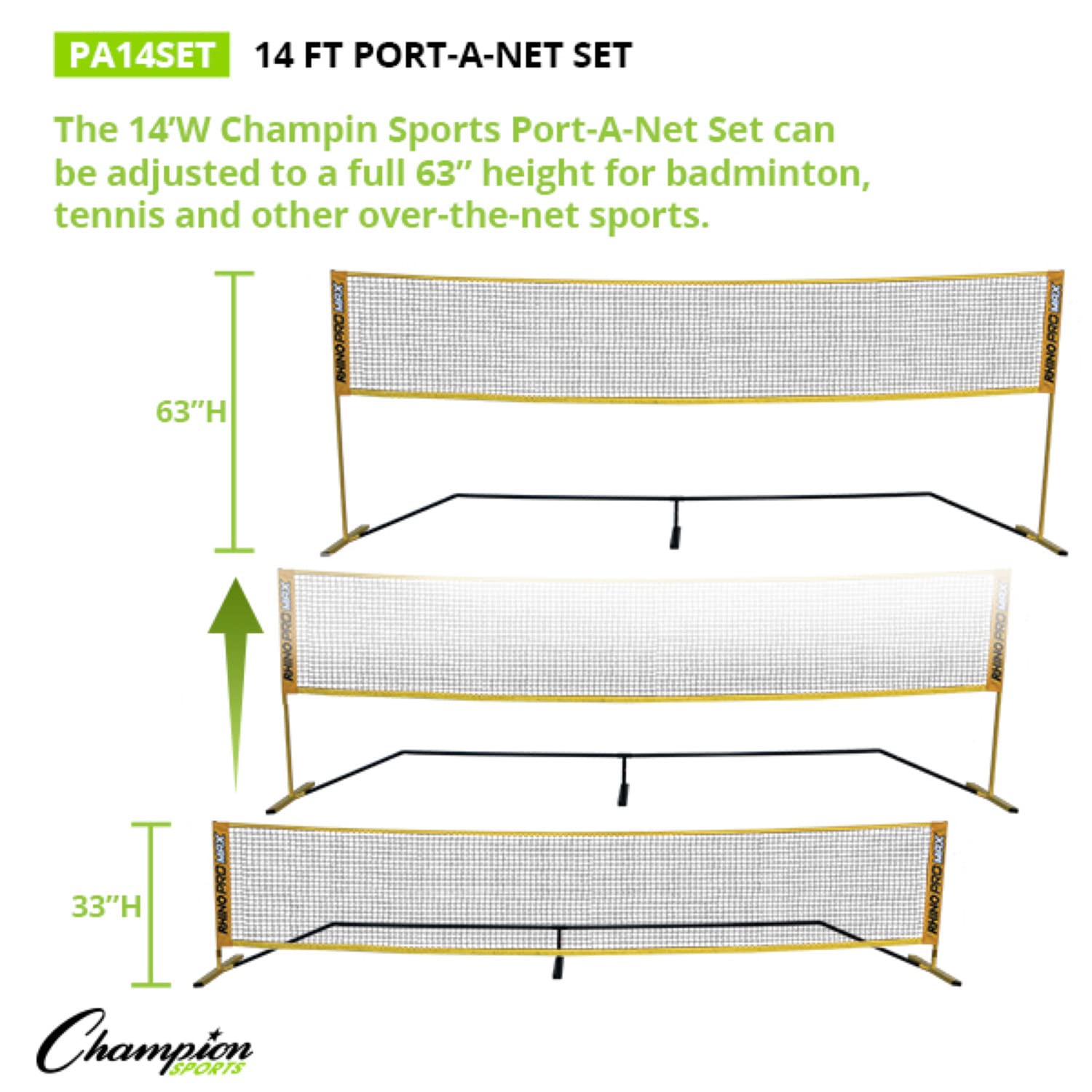 Champion Sports Adjustable Portable Net for Volleyball, Tennis, Pickleball & Badminton - Multiple Sizes for Backyard, Beach & Court Games