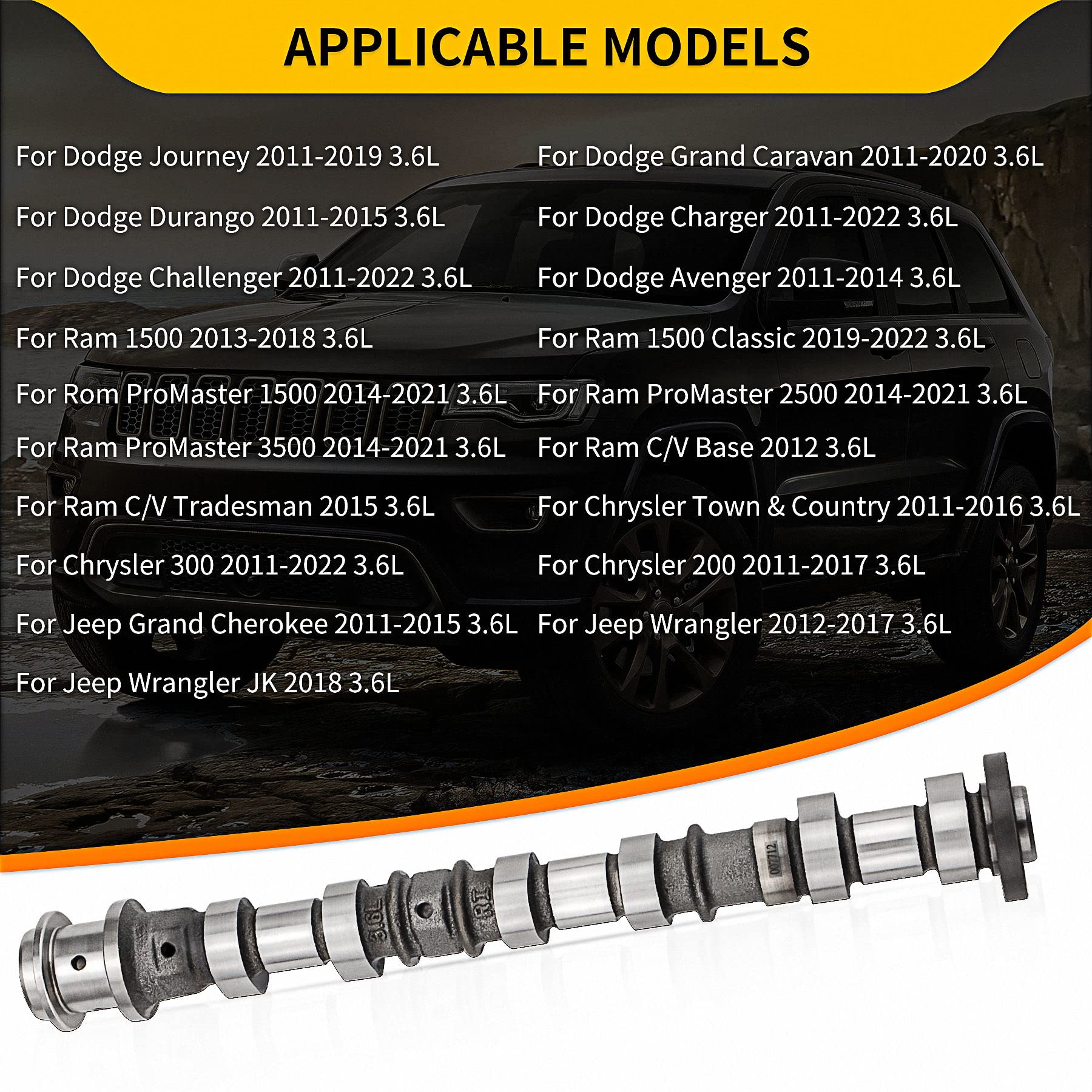 5184380AG Right Side Intake Camshaft Replacement for Jeep Dodge Chrysler Ram 3.6L V6 Engine - Perfect for Engine Repair & Performance Upgrades