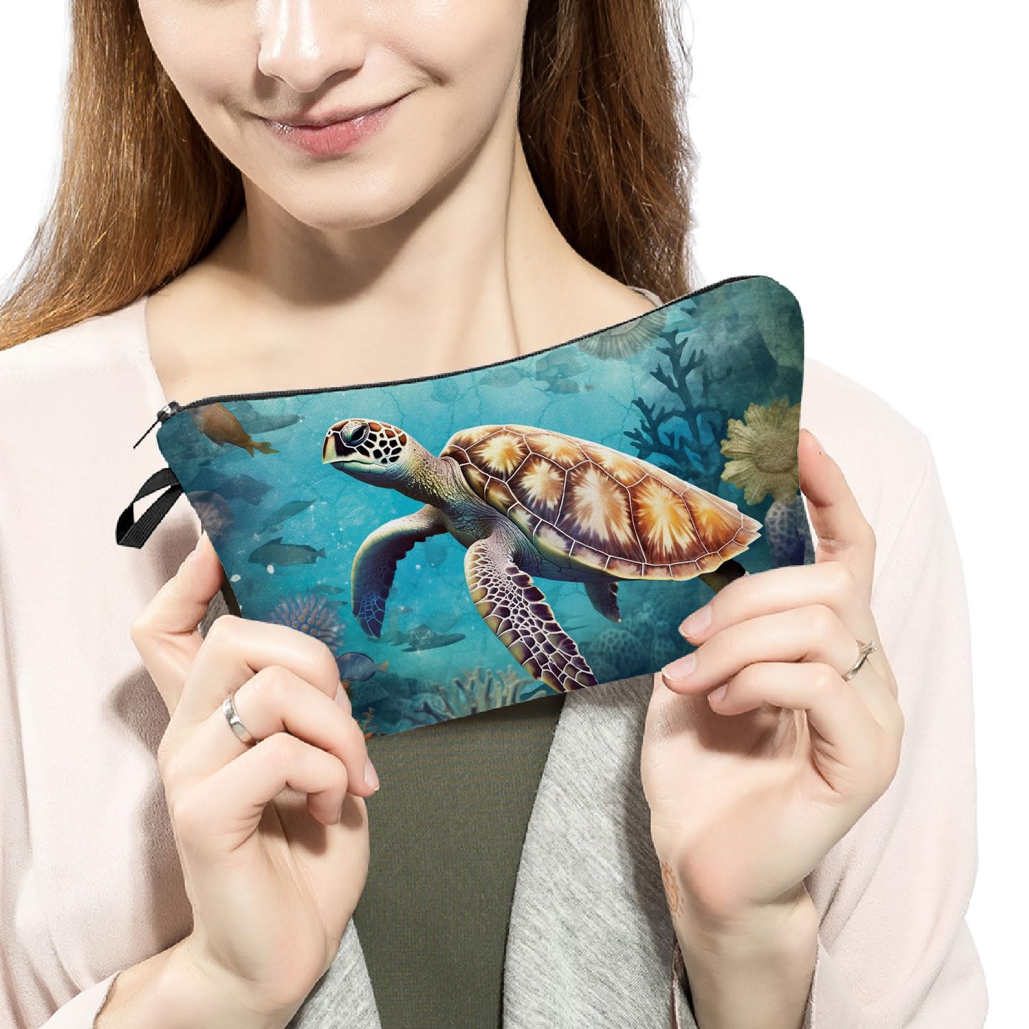 Cute Sea Turtle Makeup Bag - Small Travel Toiletry Organizer with Zipper Pouch - Perfect Cosmetic Bag for Turtle Lovers - Ideal Birthday & Christmas Gift for Women & Friends - Great for Travel, Beach Trips & Daily Makeup Storage