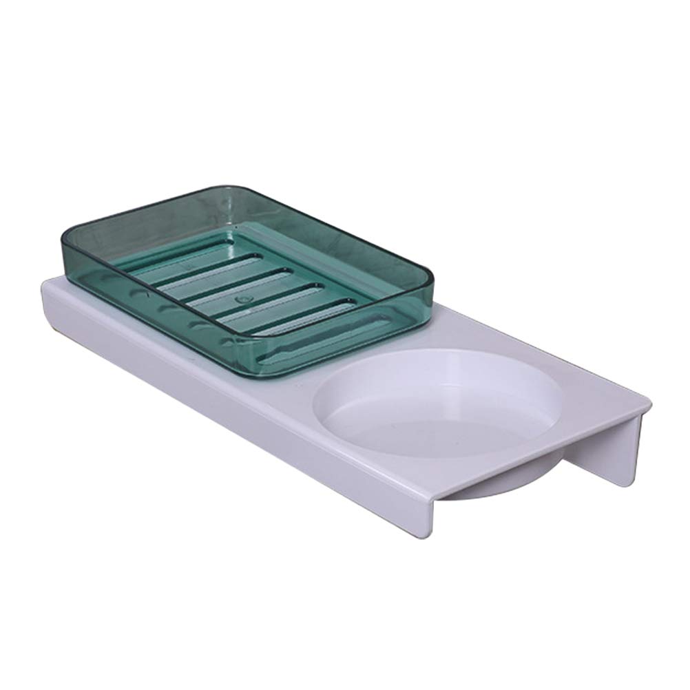 Plastic Wall-Mounted Soap Dish - Double Layer Soap Holder & Tray Organizer for Kitchen & Bathroom - Transparent Green - Space Saving Bathroom Storage Solution