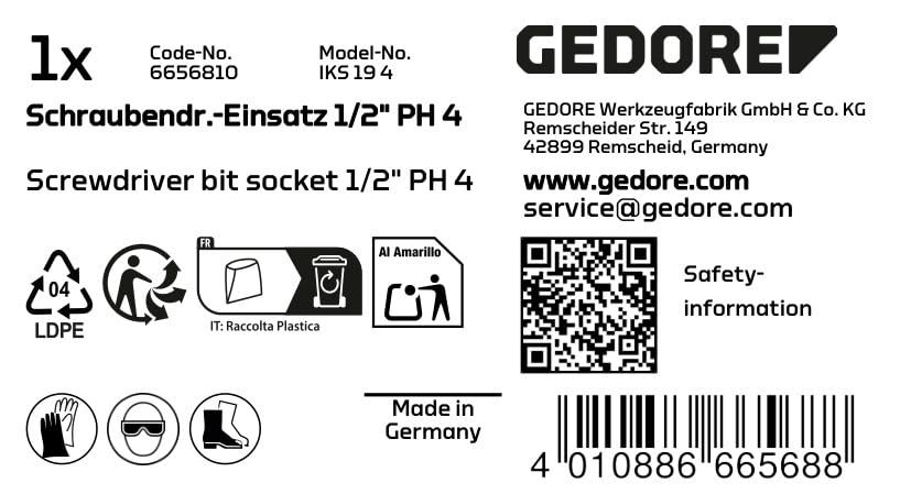 GEDORE IKS 19 4 Screwdriver Bit Socket 1/2