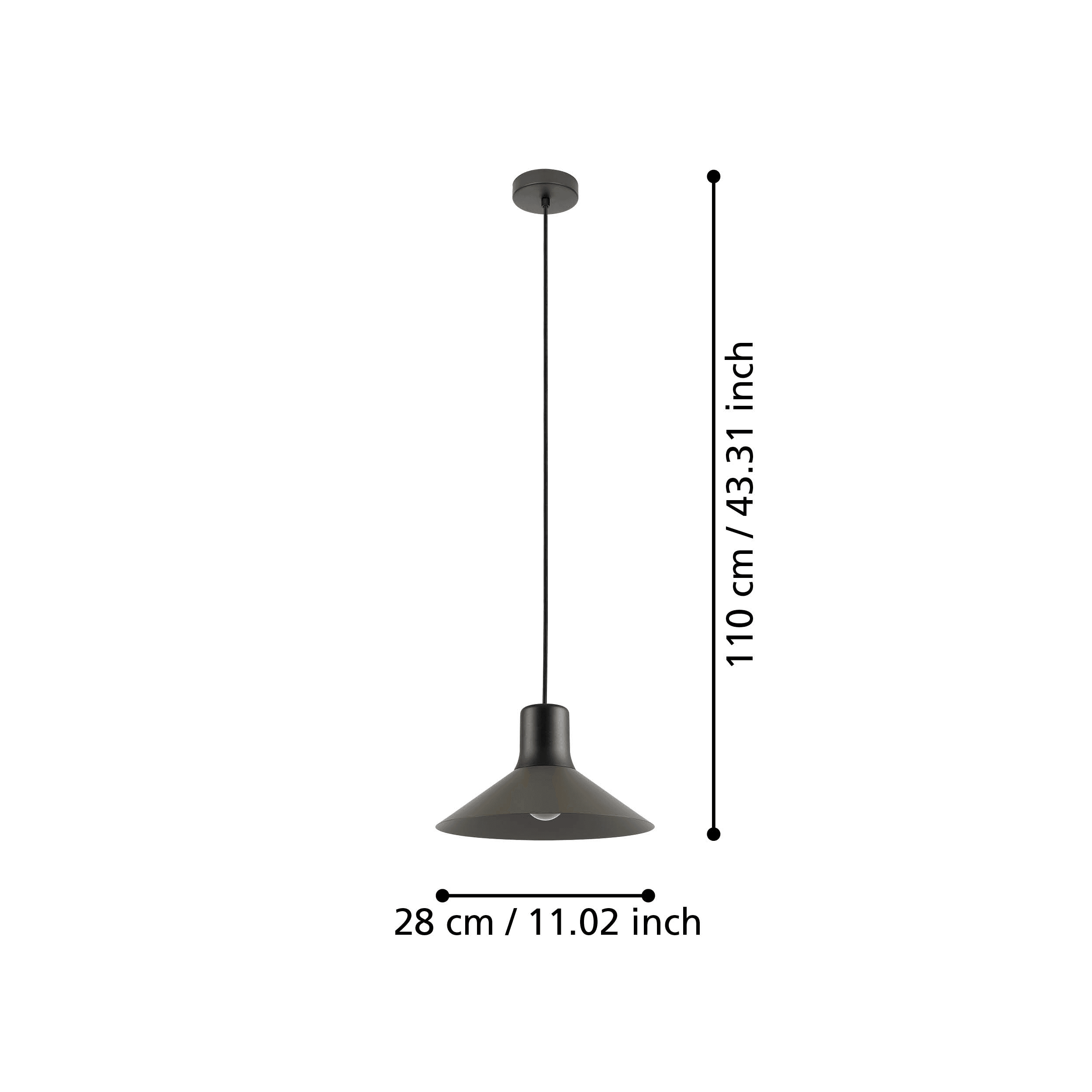 Eglo Abreosa Grey & Black Metal Conical Ceiling Pendant Light - Modern Industrial Fixture for Dining Room, Kitchen Island or Bedroom Lighting