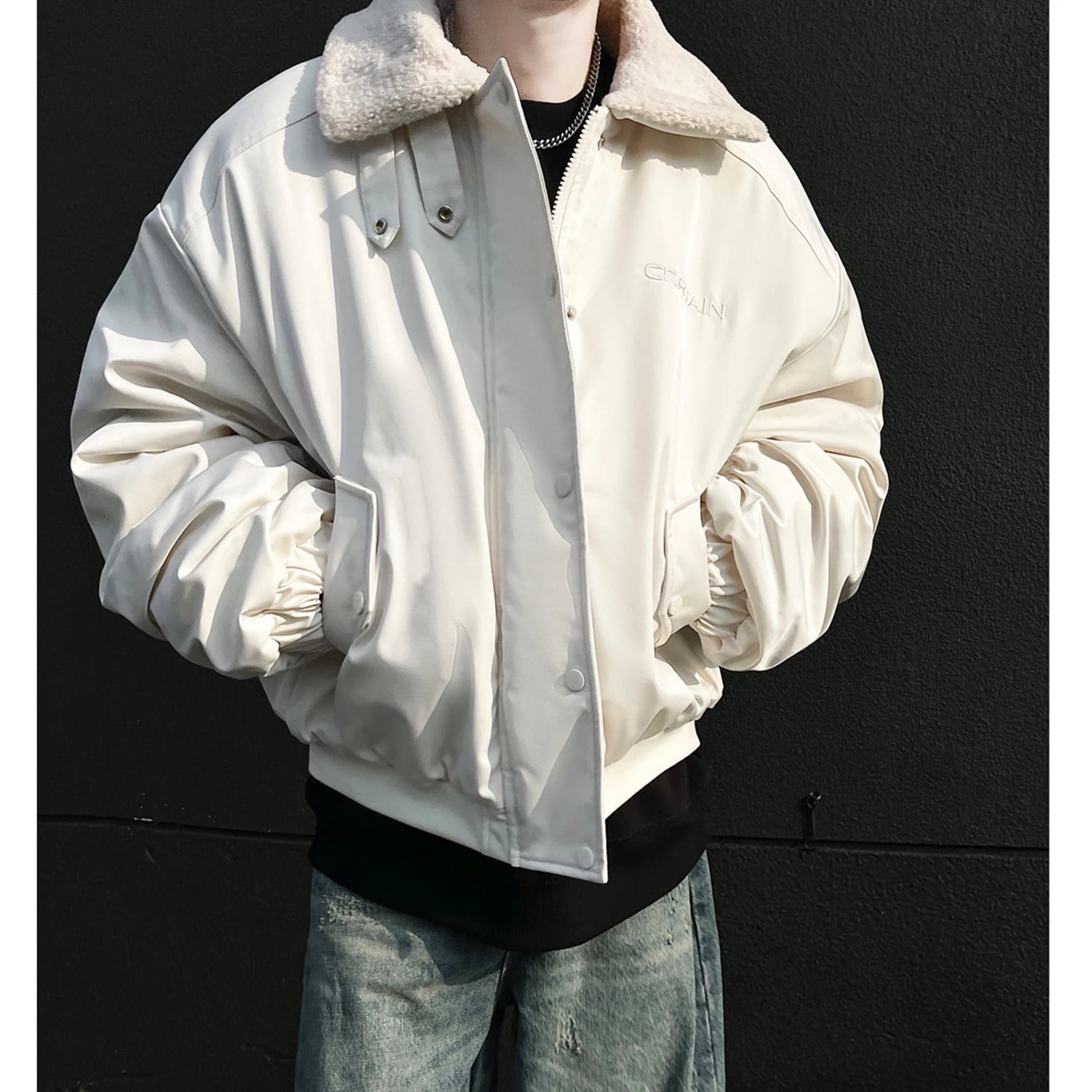 Men's American Style Cotton Padded Jacket with Lamb Wool - Thick Lapel Solid Color Button Coat for Winter 2024 | Warm Fashion Outerwear for Casual Wear, Office & Outdoor Activities