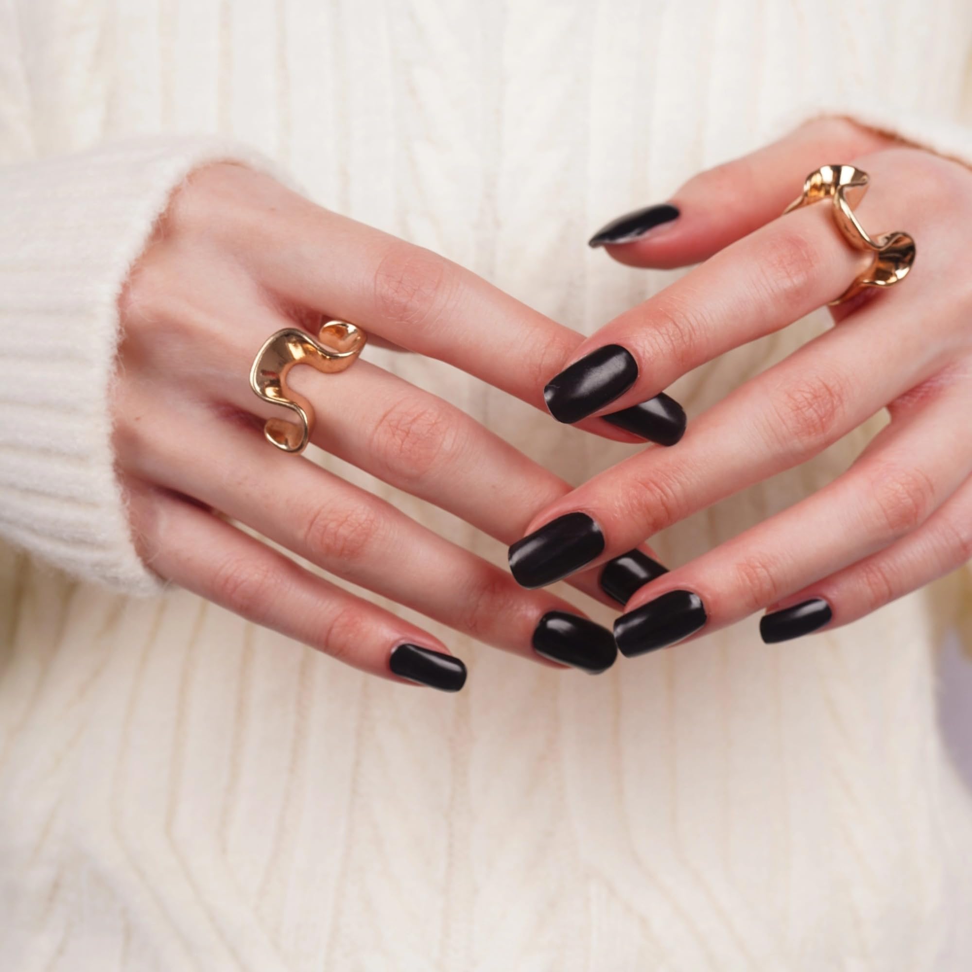 DANNI & TONI Semi Cured Gel Nail Strips - Black Obsidian Glossy Nail Polish Stickers (28 Count) | DIY Salon-Quality Manicure at Home | Perfect for Parties, Weddings & Everyday Wear