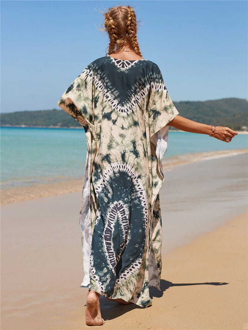 Talina Green Tie Dye Dress - Boho Chic Summer Maxi Dress for Women | Perfect for Beach Vacations, Music Festivals & Casual Outings