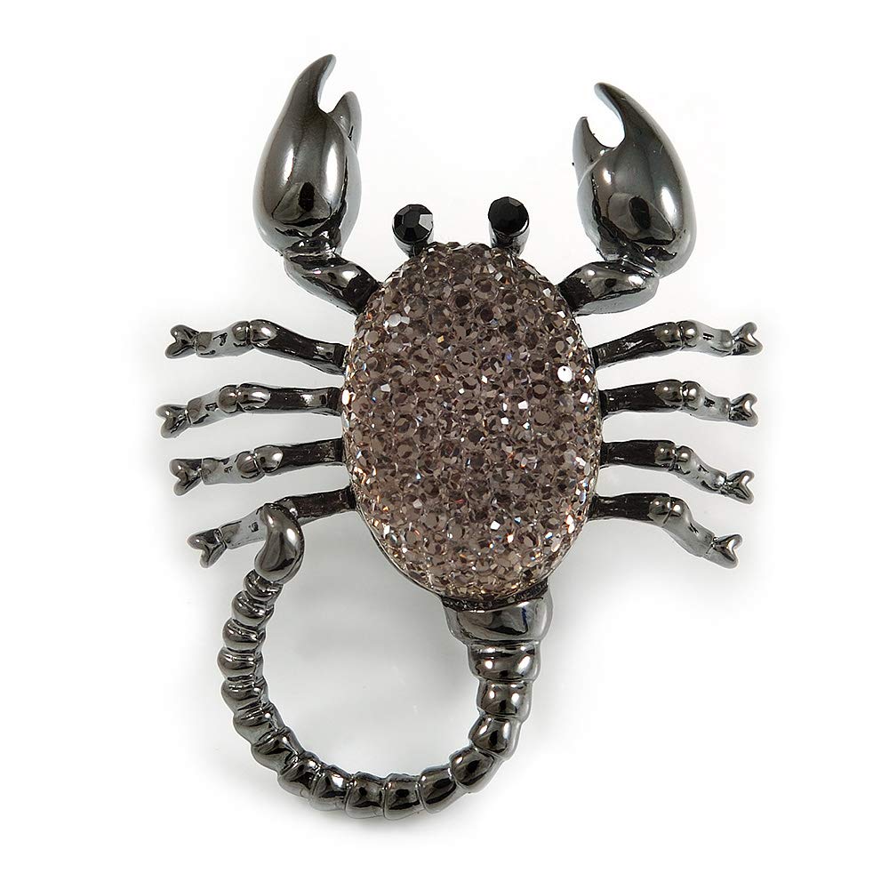Gun Metal Finish 'Scorpion' Diamond Brooch Pin - 5.5cm Elegant Jewelry for Women, Perfect for Evening Dresses, Blazers & Special Occasions
