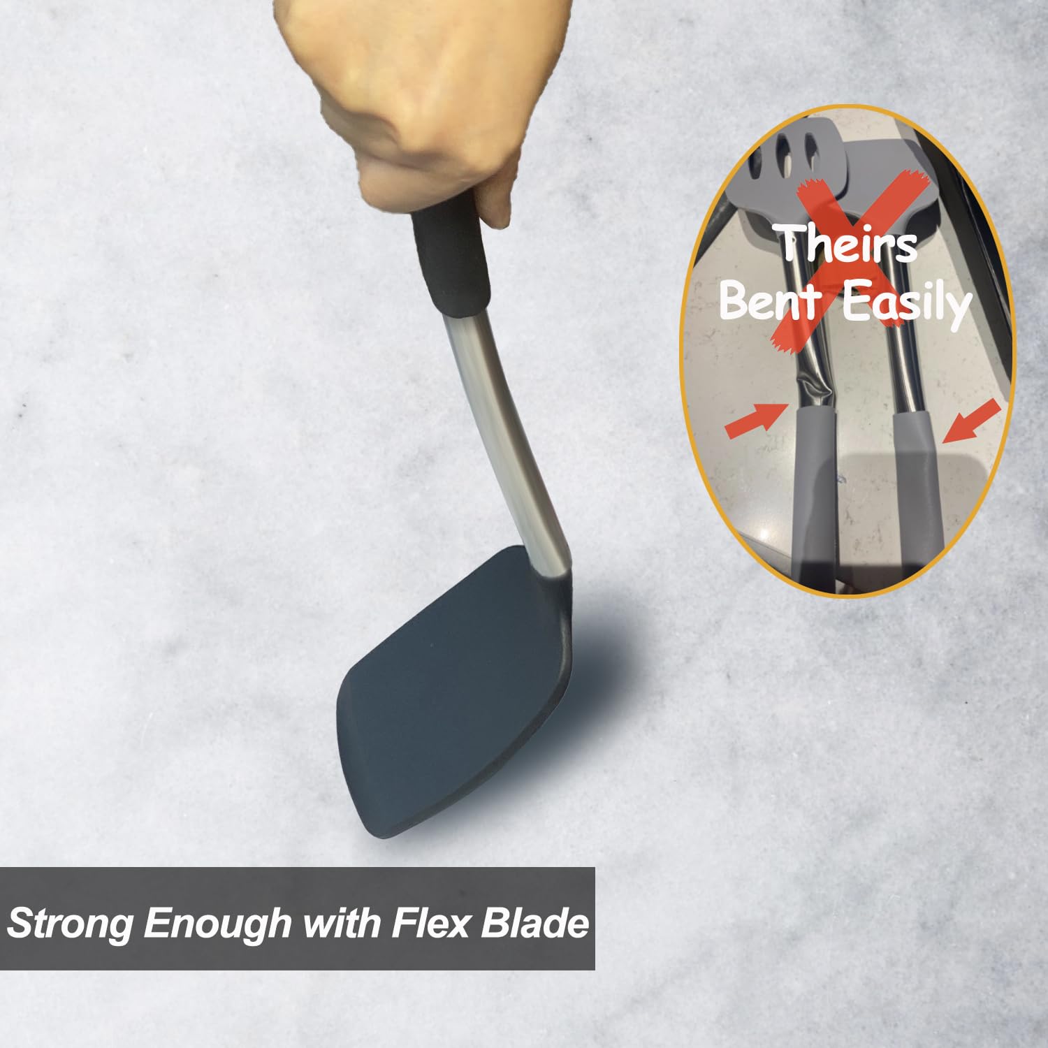 2-Pack Silicone Spatula Set - Solid & Slotted Stainless Steel Handle Non-Stick Turner - Heat Resistant Rubber Spatulas for Cooking, Baking, Flipping Fish, Eggs & Pancakes - Perfect for Woks, Frying Pans & Kitchen Utensils
