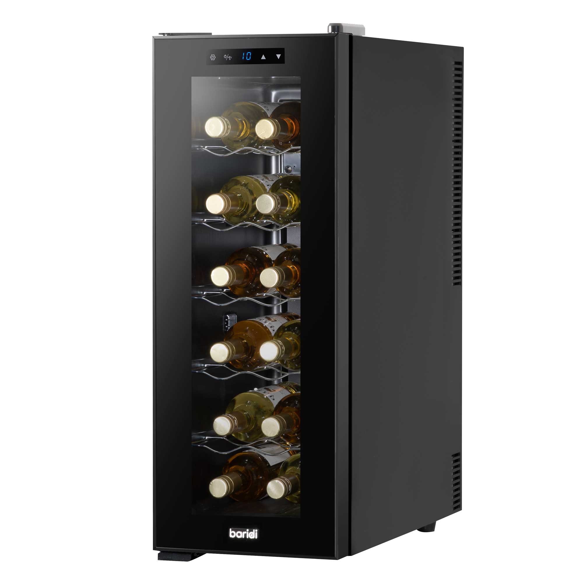 Baridi 12 Bottle Wine Cooler Refrigerator - Ultra Quiet 25dB, Touch Control LED Display, Black (DH73) - Perfect for Home, Office, or Restaurant Wine Storage