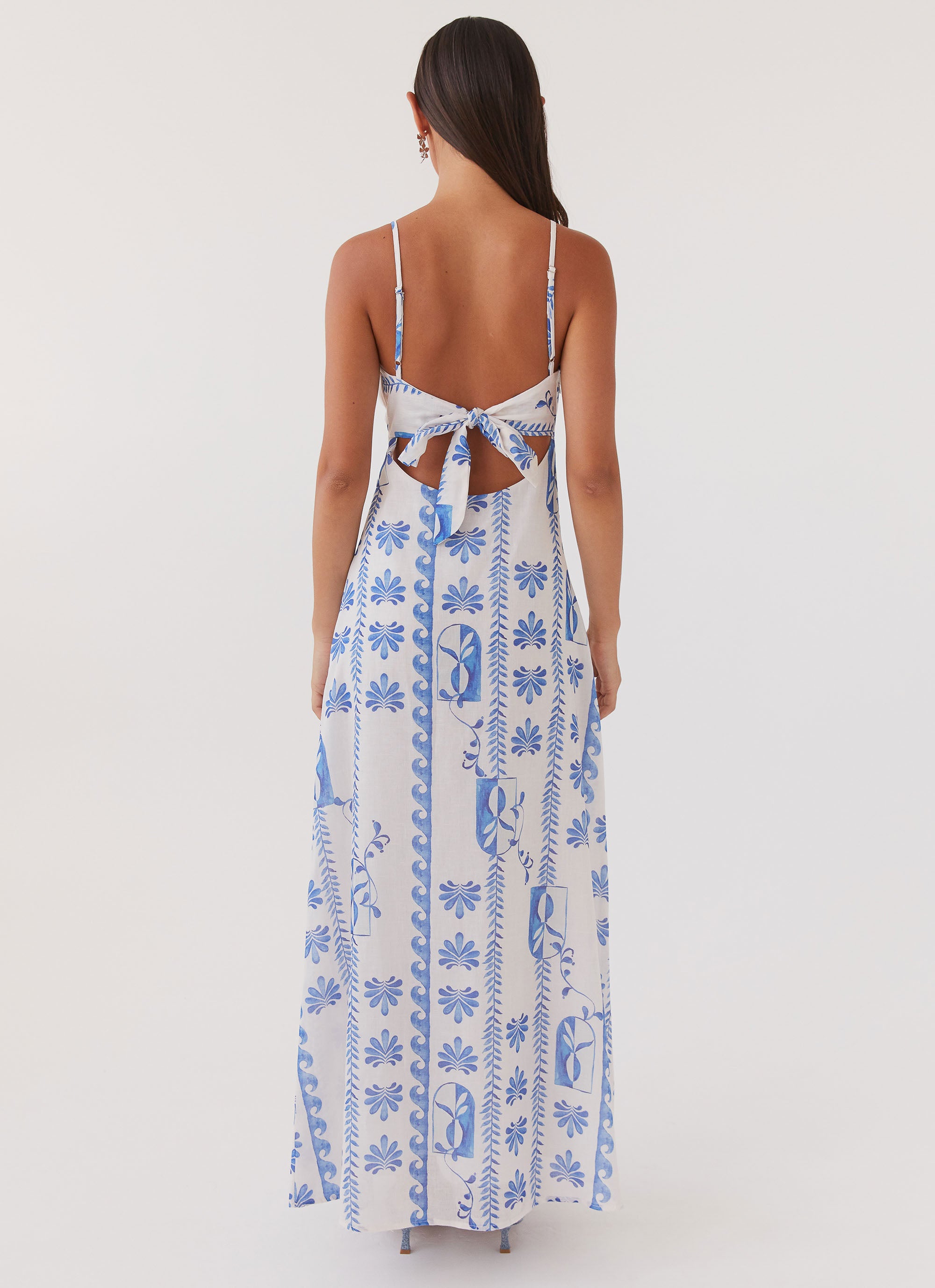 Floral Linen Maxi Dress for Women - Boho Summer Beach Dress with Wave Print | Perfect for Vacations, Weddings & Outdoor Events