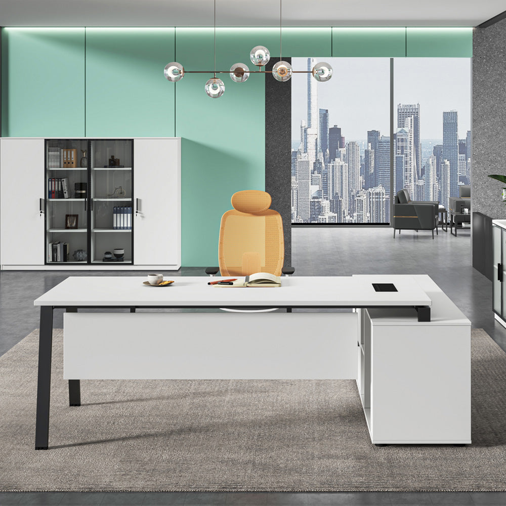ASPEN Executive Desk Reversible 220-240cm White & Black - Modern Office Desk for Home & Business Workspace