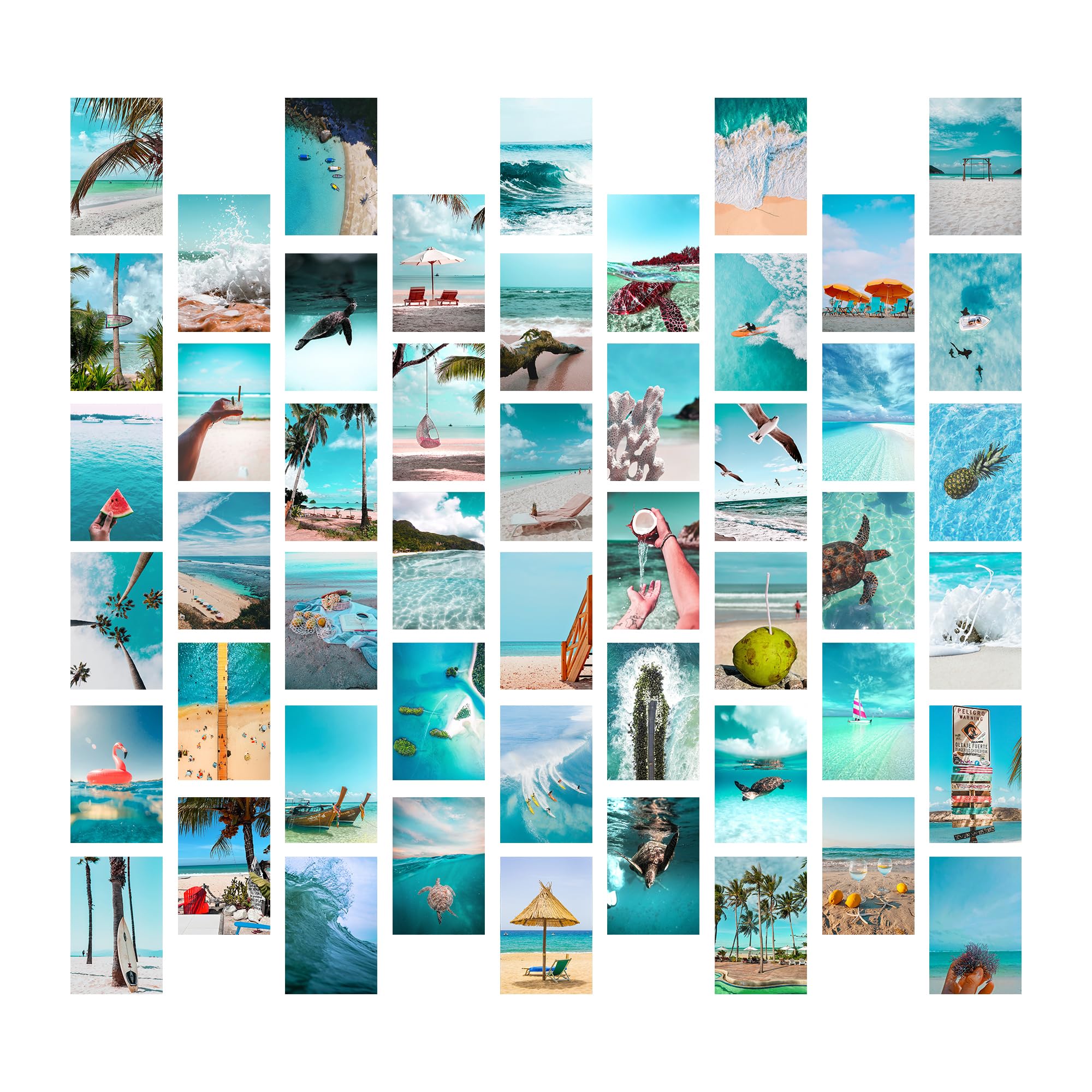 Blue Wall Collage Kit - 50 PCS Summer Beach Themed Aesthetic Posters (4x6) for Room Decor | Ocean Lover Gift & Teen Girls Bedroom Wall Art | Perfect for Dorm Rooms, Beach Houses & Boho Style Home Decoration