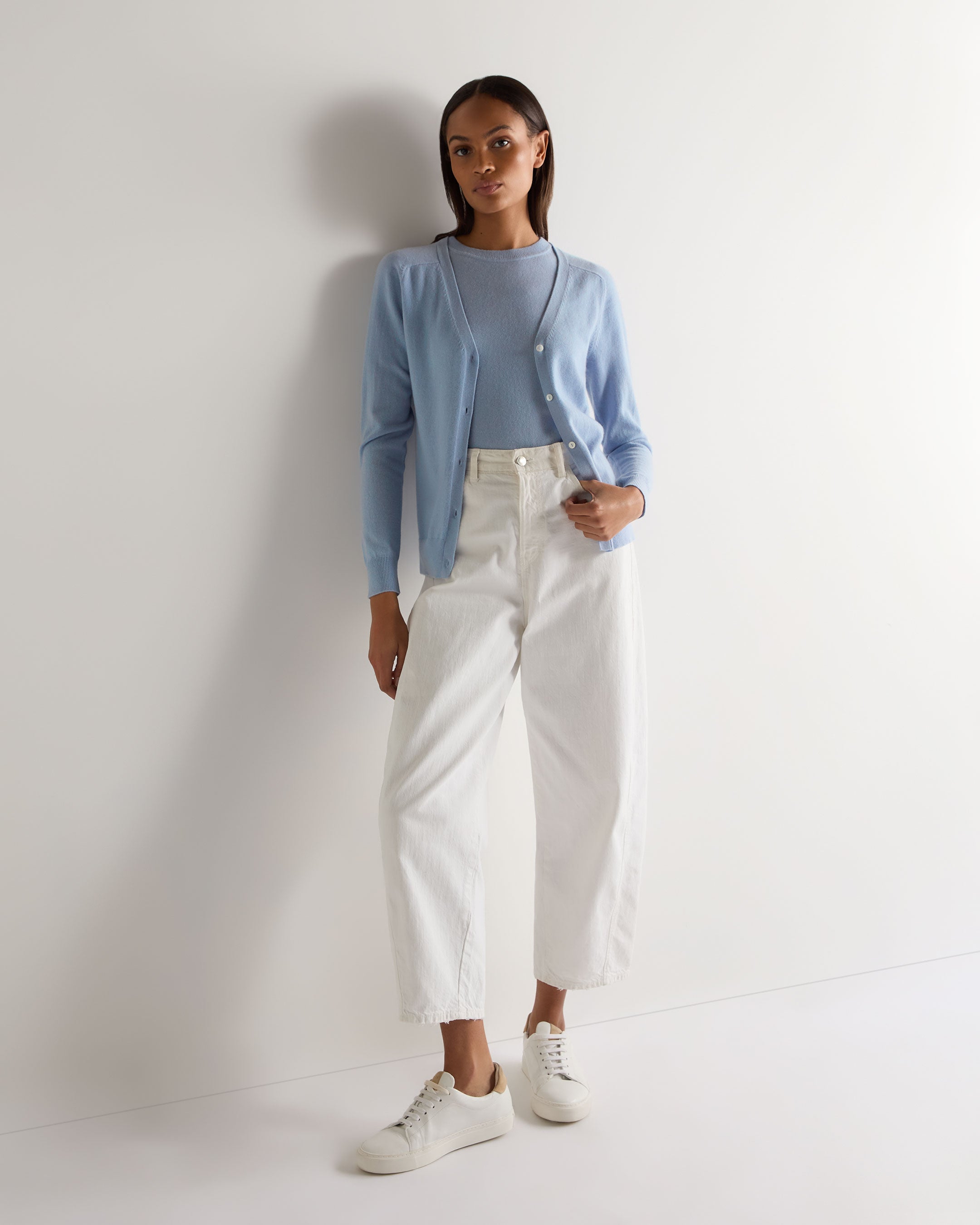 Premium Women's Lottie Cashmere T-Shirt in Sea Mist Blue | Soft Luxury Knitwear for Casual Wear & Layering | Perfect for Office, Travel & Everyday Comfort
