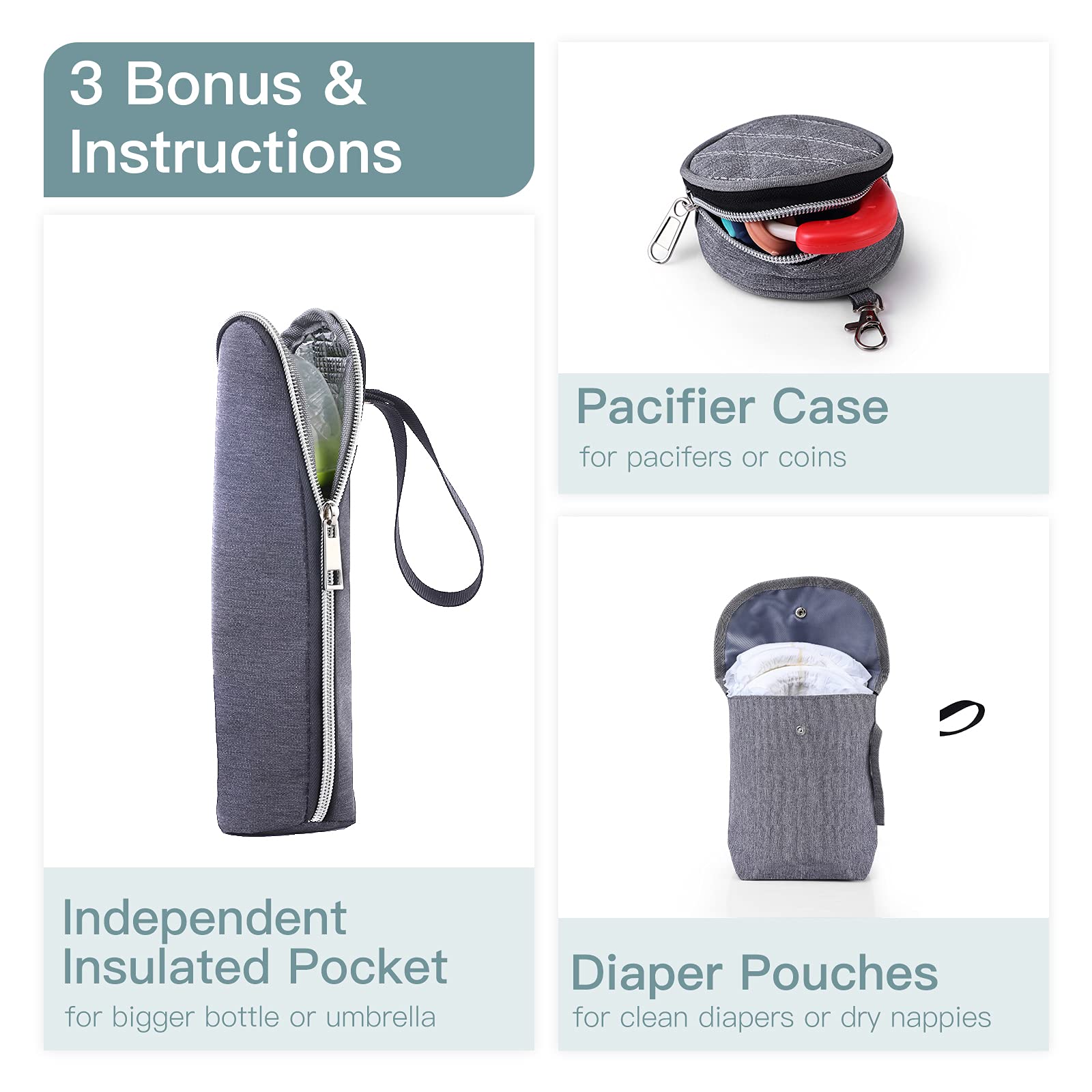 **Large Multifunctional Diaper Backpack for Moms & Dads - Waterproof Baby Essentials Organizer with Insulated Pockets, Stroller Straps - Perfect for Travel, Daycare & Outings (Grey)**