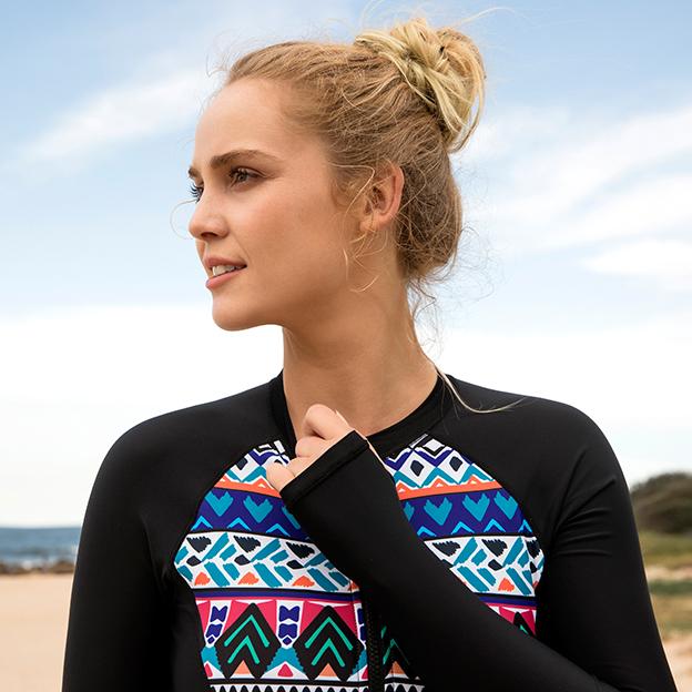 Dazzle Siren Long Sleeve One Piece Swimsuit for Women - UV Protection Swimwear for Beach, Pool & Water Sports