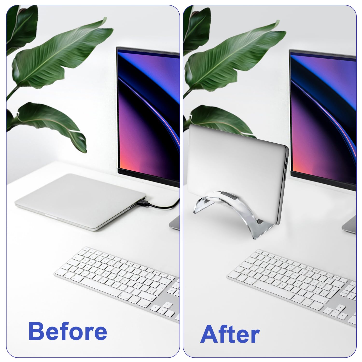 Clear Acrylic Vertical Laptop Stand for Desk - Space Saving Notebook Holder for MacBook, HP, Dell | Home Office Desk Organizer & Storage Solution | Perfect for Workspace Organization & Ergonomic Computing
