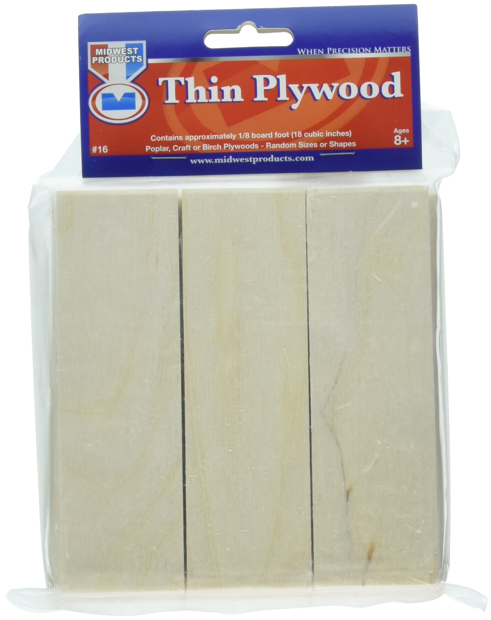 Midwest Products Co. Thin Plywood Sheets - 16-Piece Light Brown Economy Pack for DIY Crafts, Model Building & Woodworking Projects