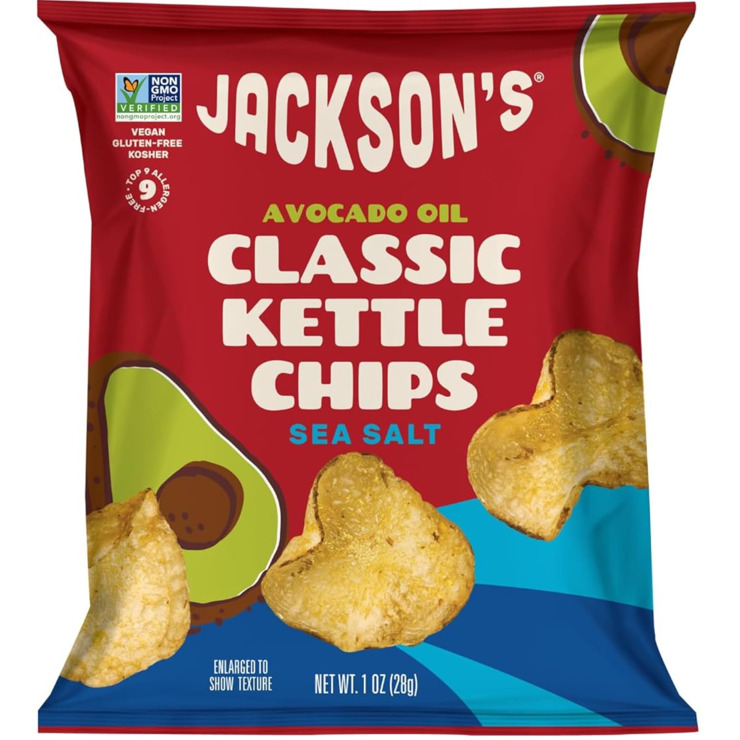 Jackson’s Classic Kettle Chips with Sea Salt – 1oz Bags (Pack of 15) – Made with Premium Avocado Oil – Gluten Free, Vegan, Kosher & Allergen-Friendly Snacks – Perfect for Parties, School Lunches & On-the-Go Snacking – Shark Tank Featured Product