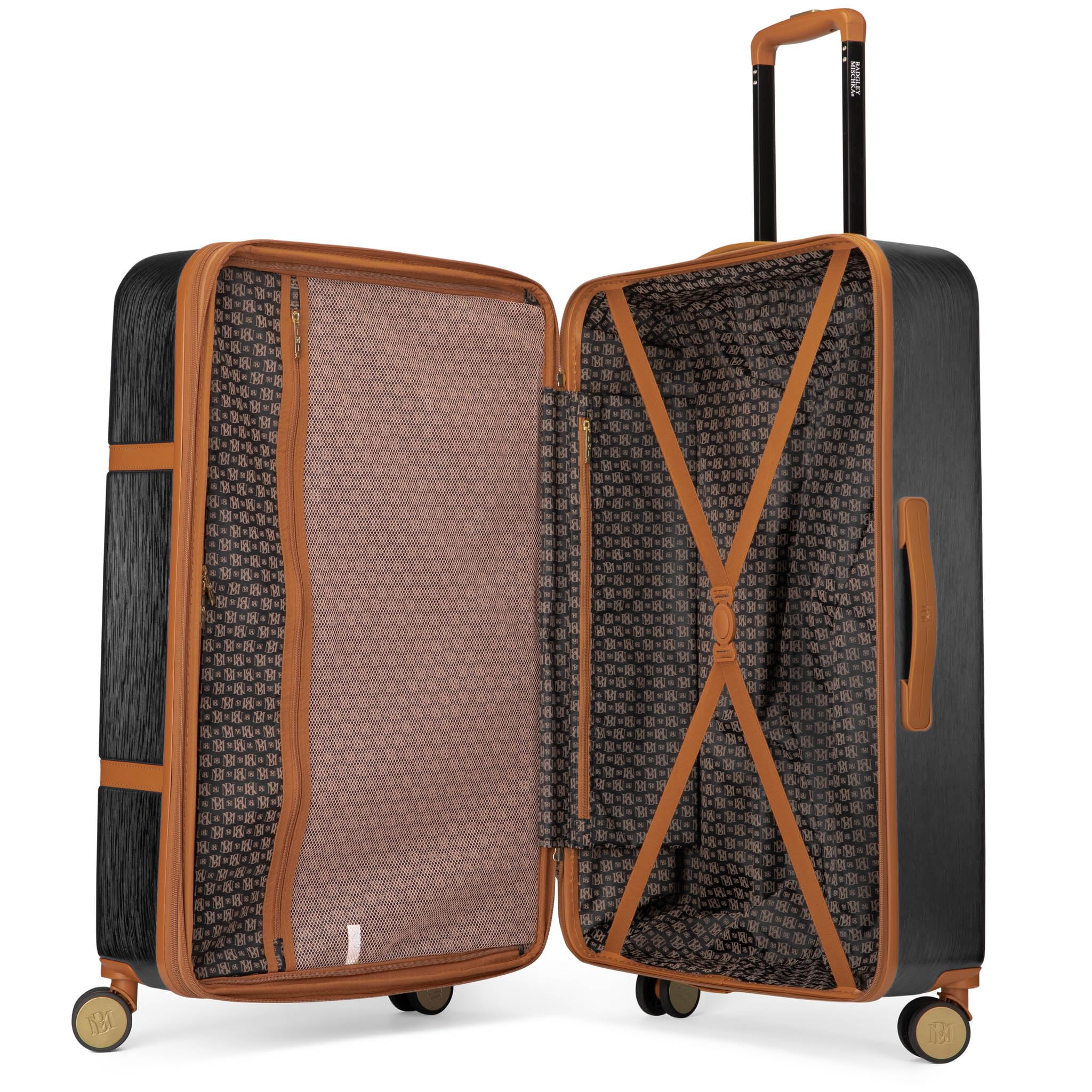 Badgley Mischka Grace 3-Piece Expandable Polycarbonate ABS Vintage Luggage Set in Black - Perfect for Air Travel, Business Trips & Weekend Getaways