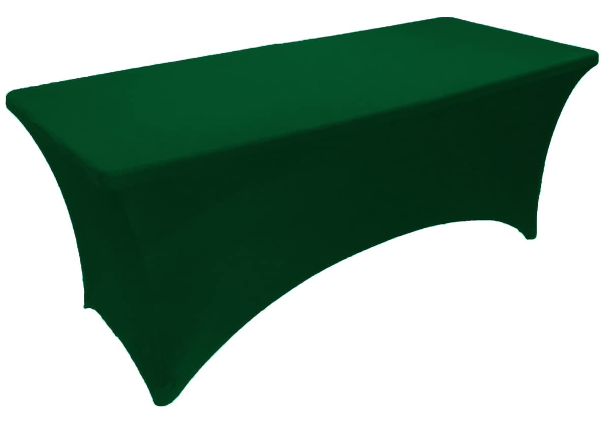 8ft Hunter Green Stretch Spandex Tablecloth - Washable Rectangular Fitted Table Cover for Folding Tables | Perfect for Parties, Weddings & Outdoor Events