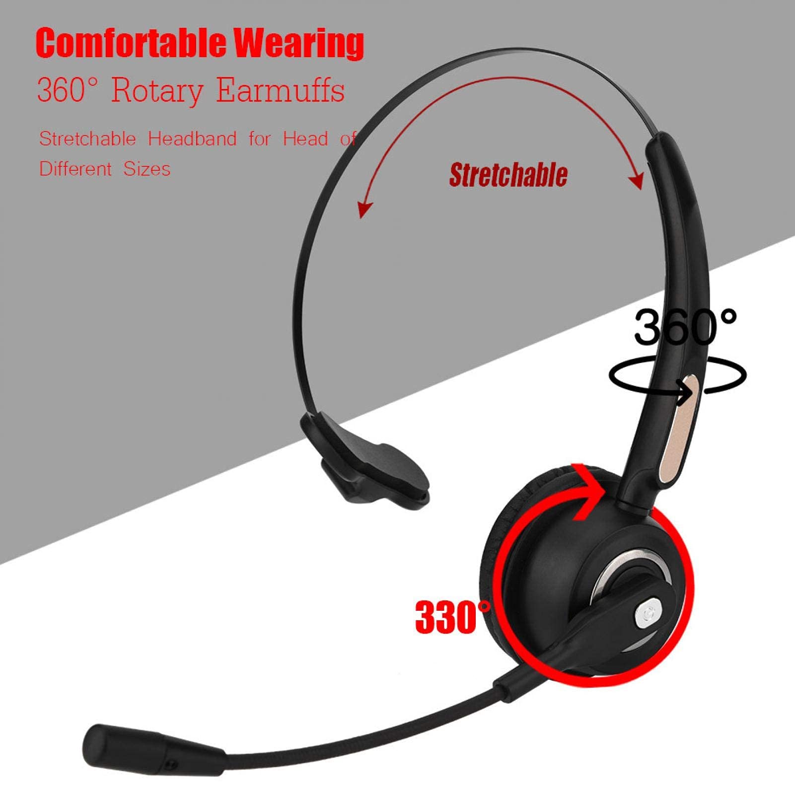 Socobeta Bluetooth Headset with Noise Cancelling - 12 Hours Talk Time Wireless Headphones for Call Center, Office & Remote Work | Comfortable Over-Ear Design for Long Calls