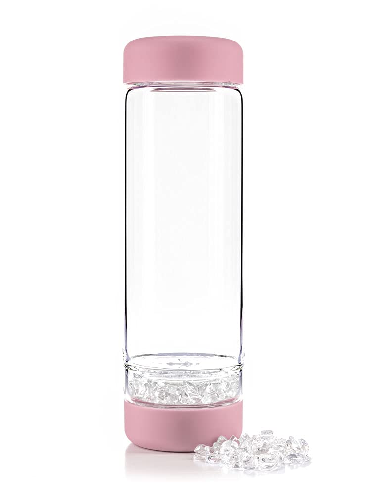 VitaJuwel CRYSTAL Blossom Rose DIY Crystal Water Bottle with Clear Quartz | Original Gemstone Infuser for Hydration & Wellness | Perfect for Yoga, Meditation & Daily Detox