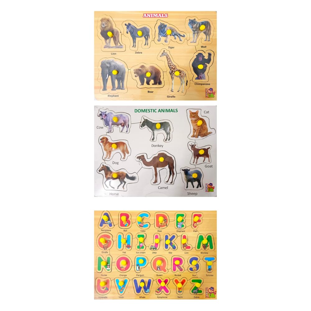 Educational Wooden Learning Boards & Jigsaw Puzzles for Kids 3+ and Adults - 6-Piece Combo Set | STEM Toys, Montessori Learning, Family Game Night Activities
