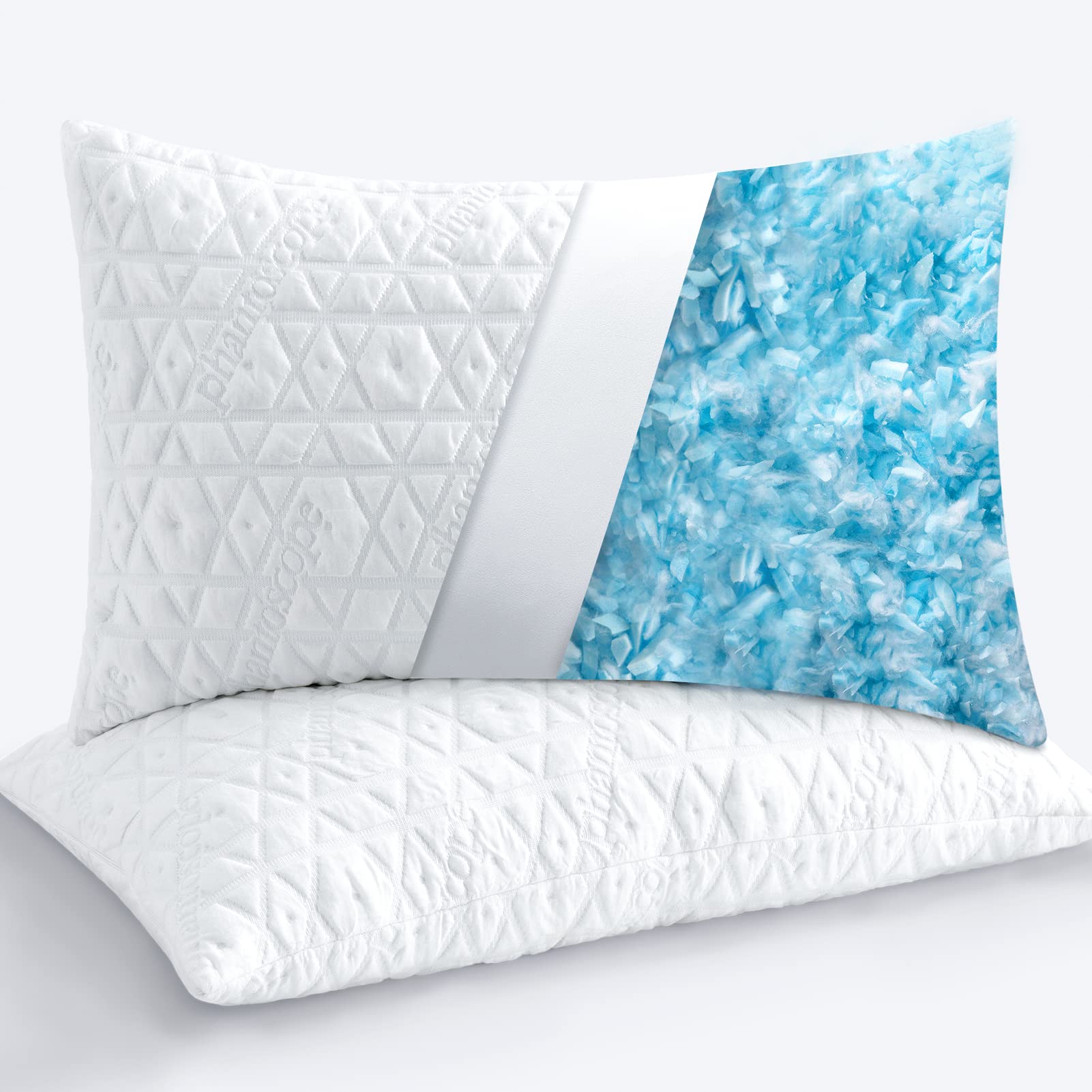 Phantoscope Shredded Memory Foam Pillows Queen Size 2 Pack - Cooling Adjustable Bed Pillows for Neck & Shoulder Pain Relief, Breathable Firm Pillow for Hot Sleepers - Perfect for Side, Back & Stomach Sleepers