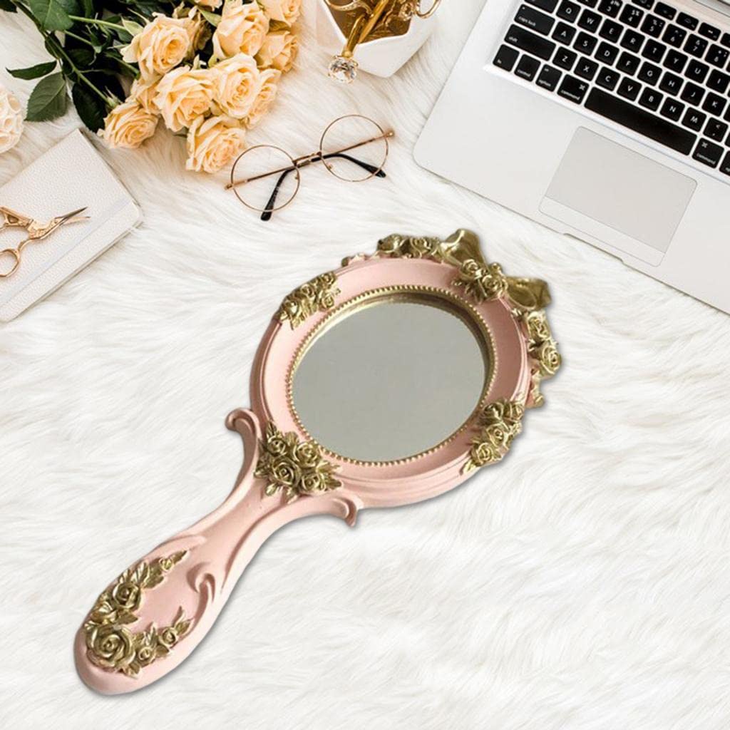 Trendy Retail® Pink Oval Handheld Mirror with Embossed Rose Pattern - Perfect for Makeup, Travel, Dressing Table & Gift Giving