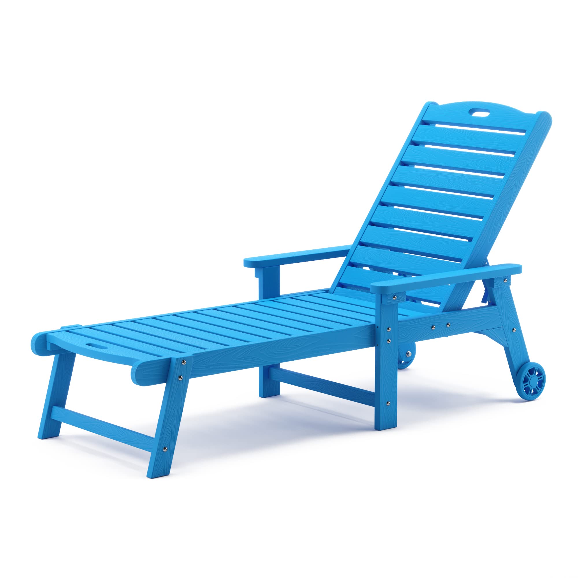 LUE BONA Outdoor Chaise Lounge Chair - Heavy Duty HDPS Resin Material with Adjustable Backrest & Wheels - 3-Year Warranty - Perfect for Poolside, Beach, Backyard, Garden & Patio Relaxation - Blue