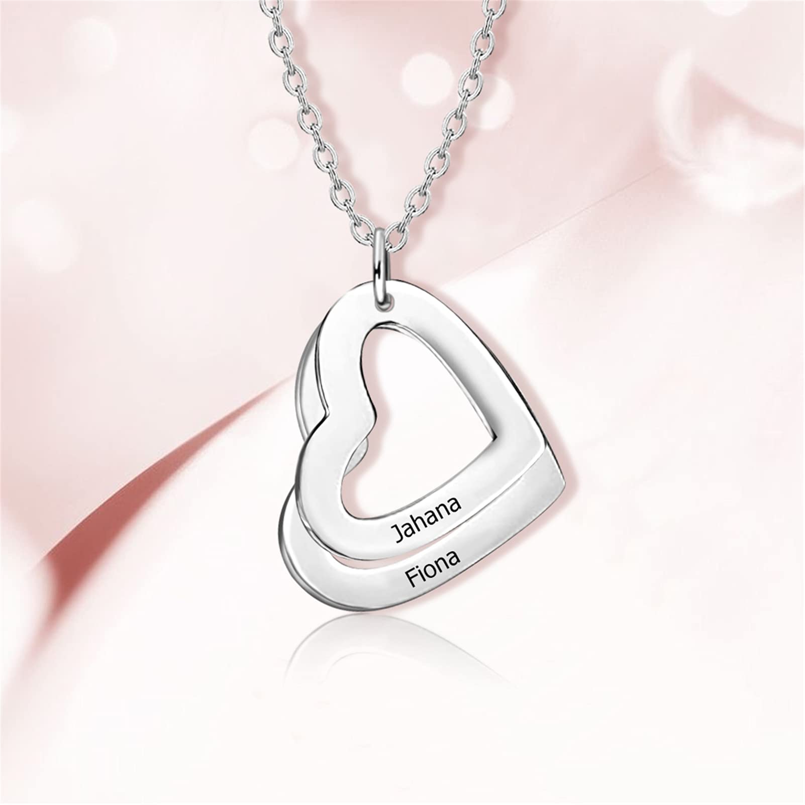 Personalized Love Heart Necklace S925 Silver with 1-5 Custom Names - Best Friend Necklace for Women, Custom Mother's Pendant, Family Name Jewelry Gift for Mom, Wife, Daughter - Perfect for Anniversaries, Birthdays & Valentine's Day