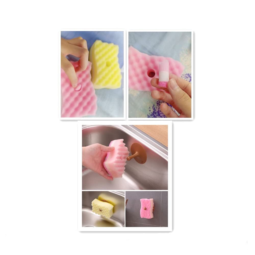 Non-Scratch Multi-Purpose Kitchen Sponges - Yellow & Pink Scrub Sponges for Dishes, Countertops & Cookware - Durable Cleaning Sponges with Gentle Abrasive (4-Pack) - Perfect for Daily Kitchen Cleaning & Stain Removal