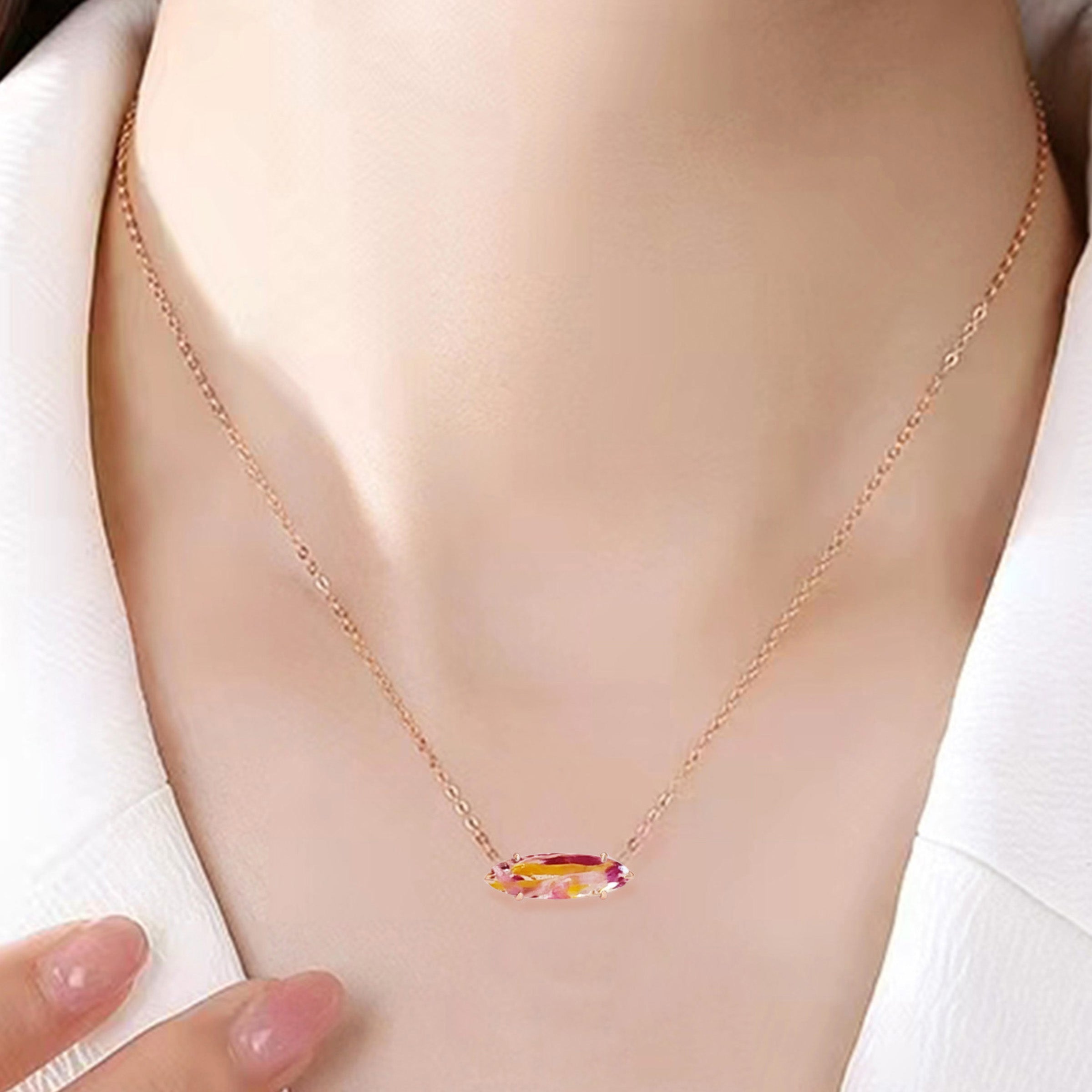Solid Gold Marquise Necklace with Dried Wedding or Funeral Flowers - Elegant Memorial Jewelry for Special Occasions & Keepsake Gifting