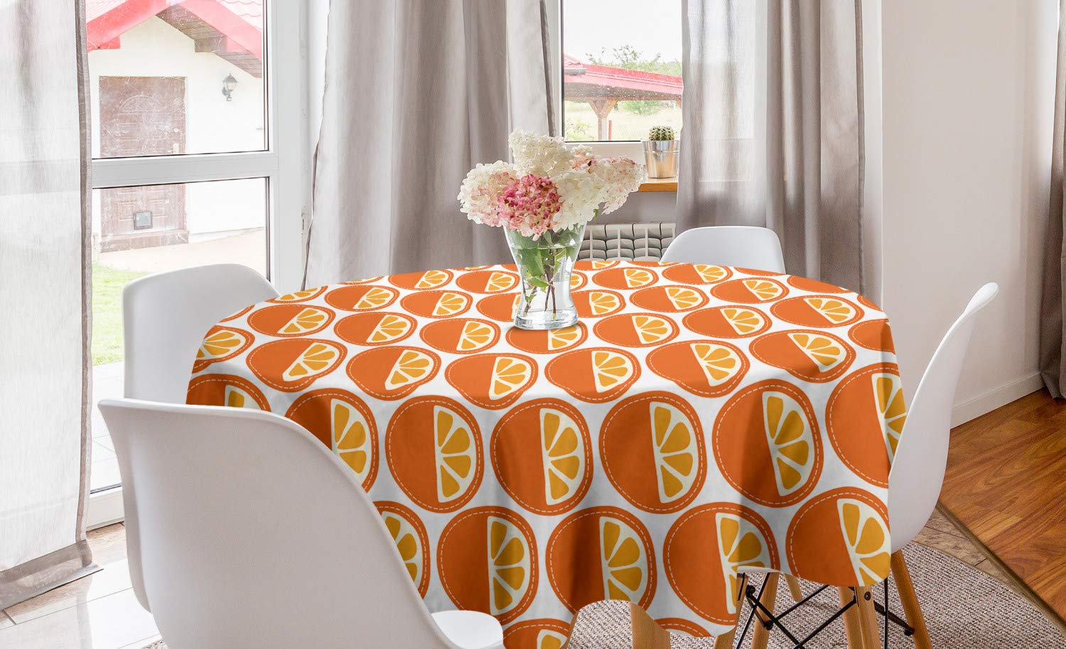 Ambesonne Orange Citrus Fruit Round Tablecloth - 60 Inch Dark Orange & Marigold Printed Table Cover for Dining Room, Kitchen, Party Decor | Waterproof Washable Fabric for Indoor Outdoor Use
