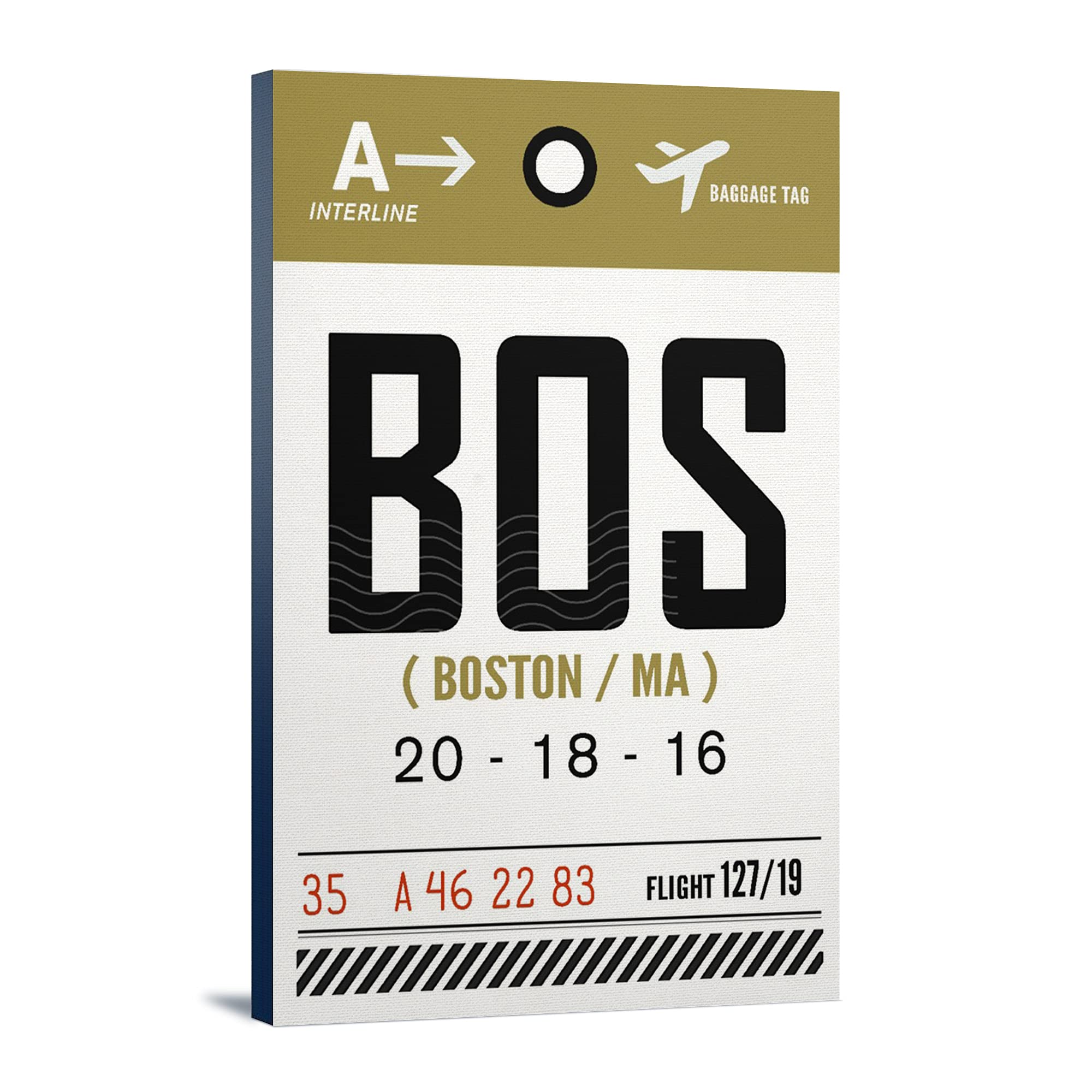 Lantern Press Boston Massachusetts BOS Luggage Tag - 16x24 Wrapped Canvas Wall Art Decor for Travel Enthusiasts | Perfect for Suitcases, Backpacks & Travel Accessories