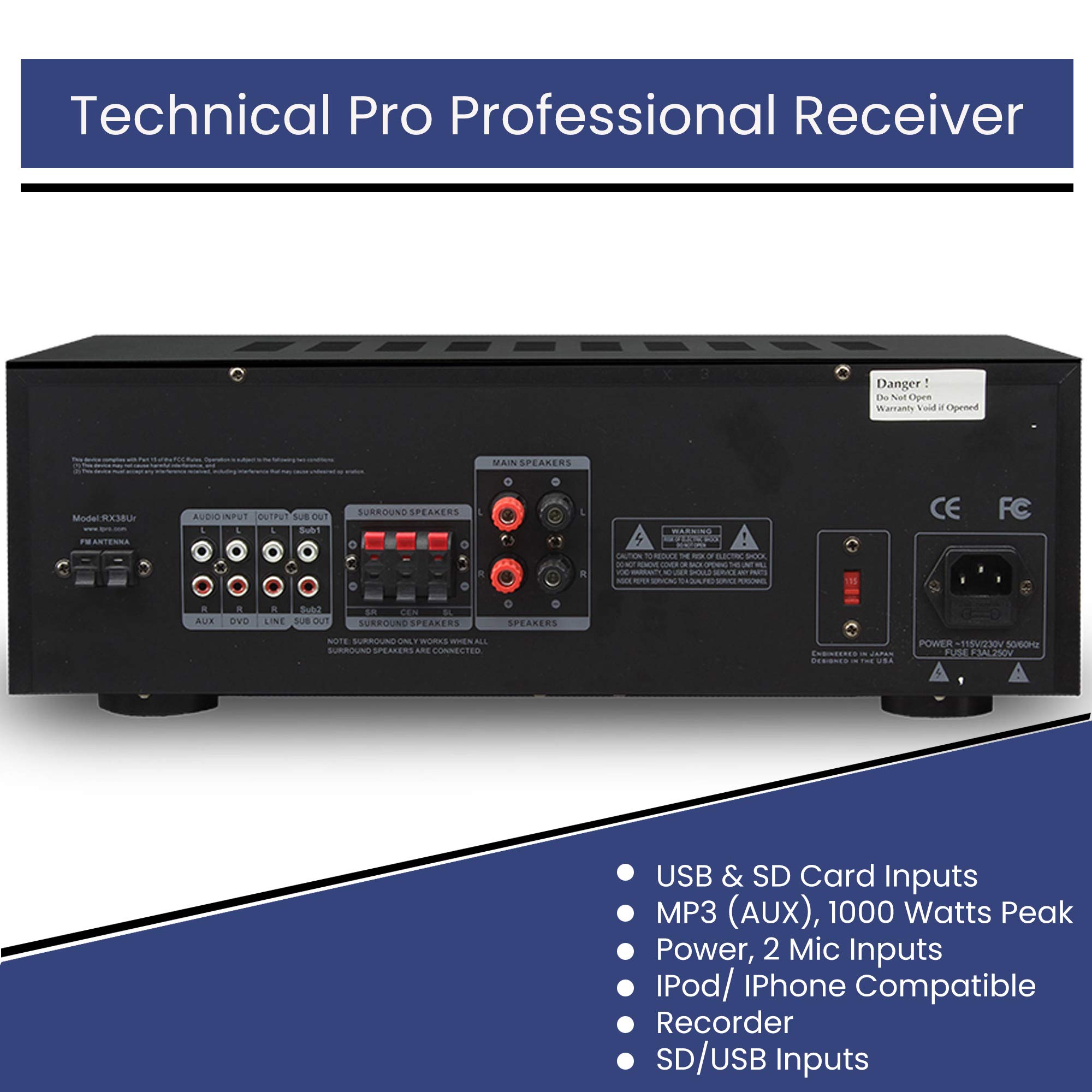 Technical Pro 1000W Professional Home Theater Receiver System with Digital Processing & Remote - Includes 6x 5.25