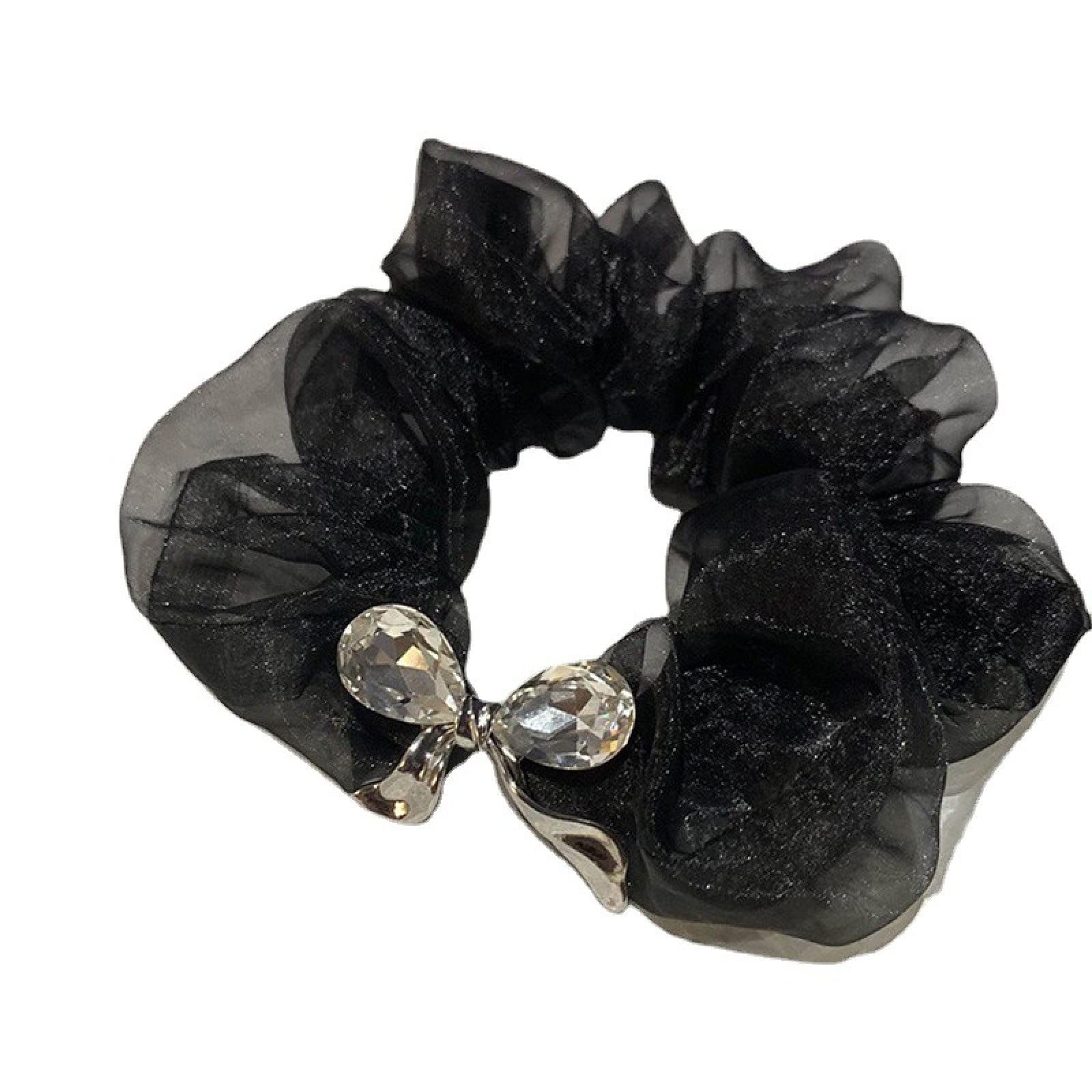 2Pcs Zircon Organza Hair Rings - Elegant Headdress Hair Ties & Hair Ropes for Women, Perfect for Weddings, Parties, and Everyday Hairstyles