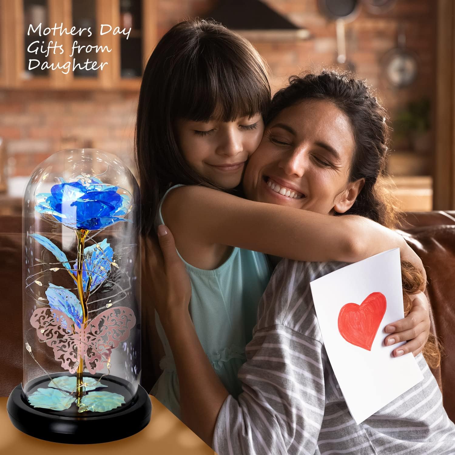 Eternal Rose in Glass Dome - Galaxy Blue Rose Gift for Women, Beauty and The Beast Inspired, Light Up Rose with Butterfly for Mother's Day, Birthday, Christmas, Wedding & Valentine's Day - Perfect Romantic Home Decor & Special Occasion Gift