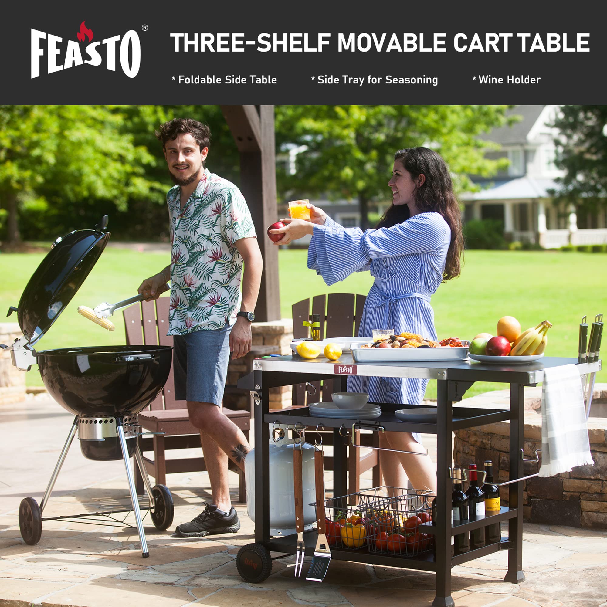 Stainless Steel Outdoor Grill Table Cart with Wheels - 40